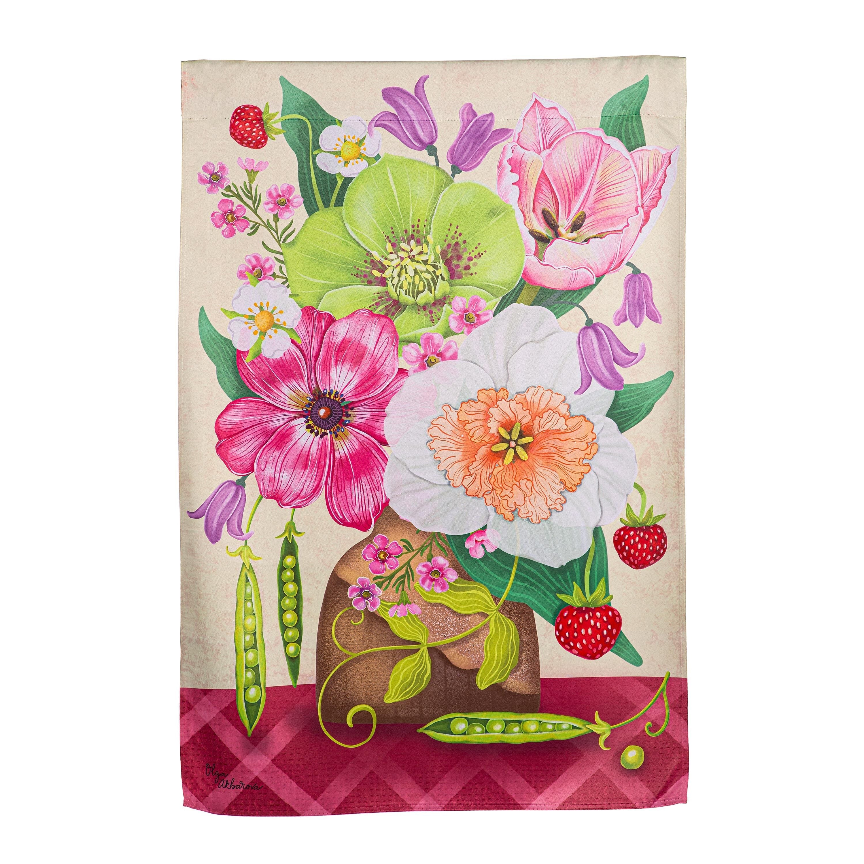 Happy Garden Flowers Suede House Flag - Sports Gifts, Sports Memorabilia, Sports Collectibles, Fan Shop
