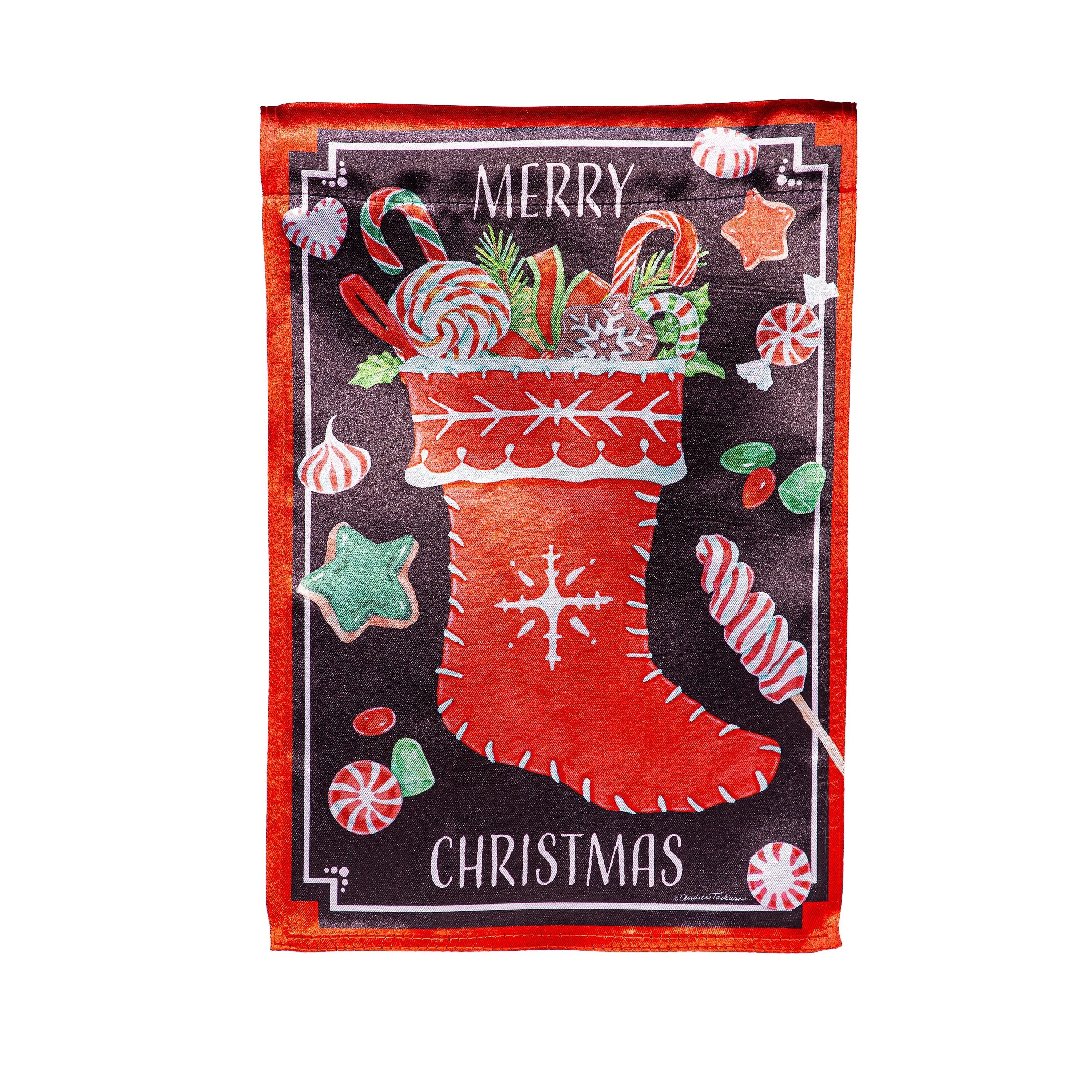 Merry Christmas Stocking Lustre Garden Flag - Sports Gifts, Sports Memorabilia, Sports Collectibles, Fan Shop