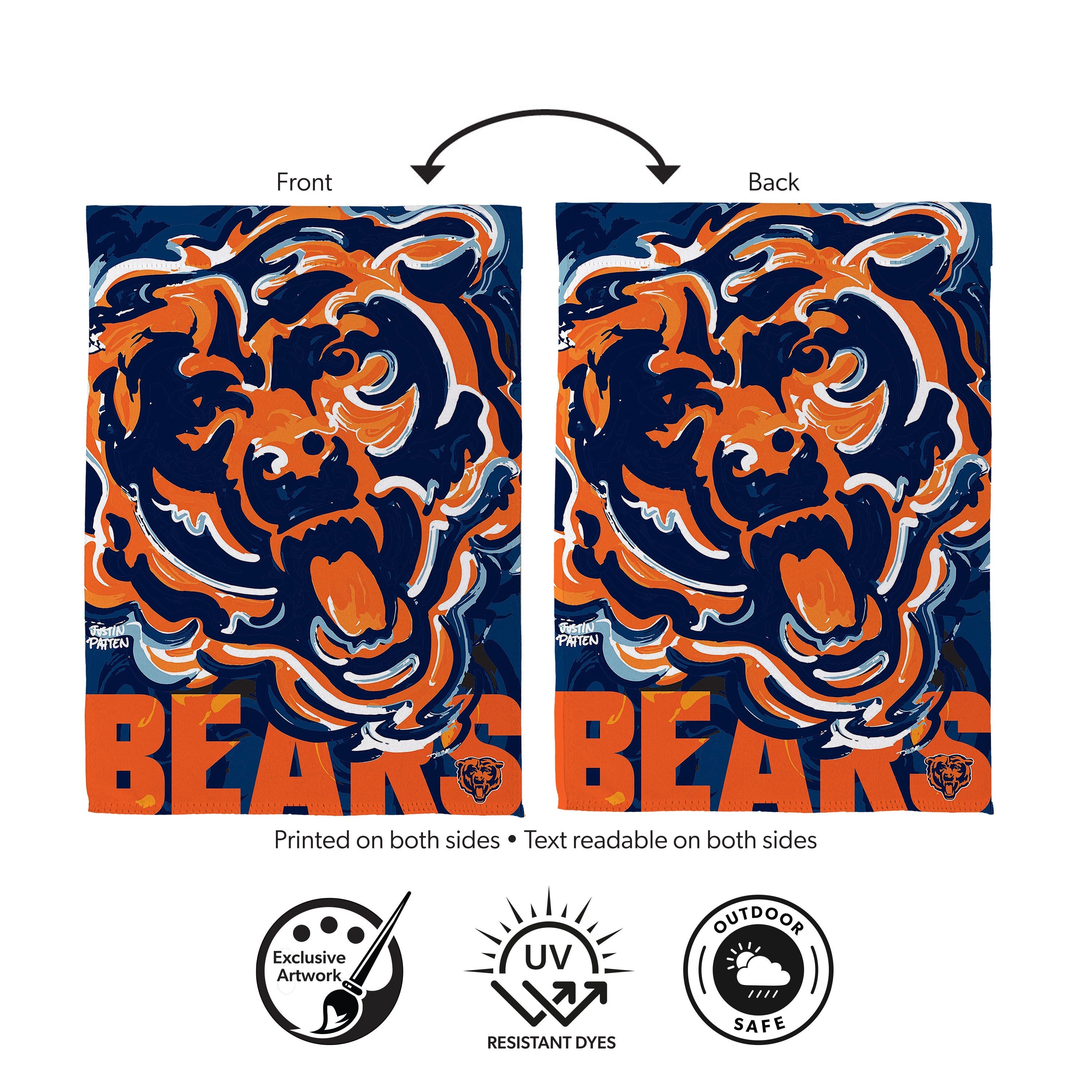 Chicago Bears Justin Patten Logo Suede Garden Flag - Sports Gifts, Sports Memorabilia, Sports Collectibles, Fan Shop