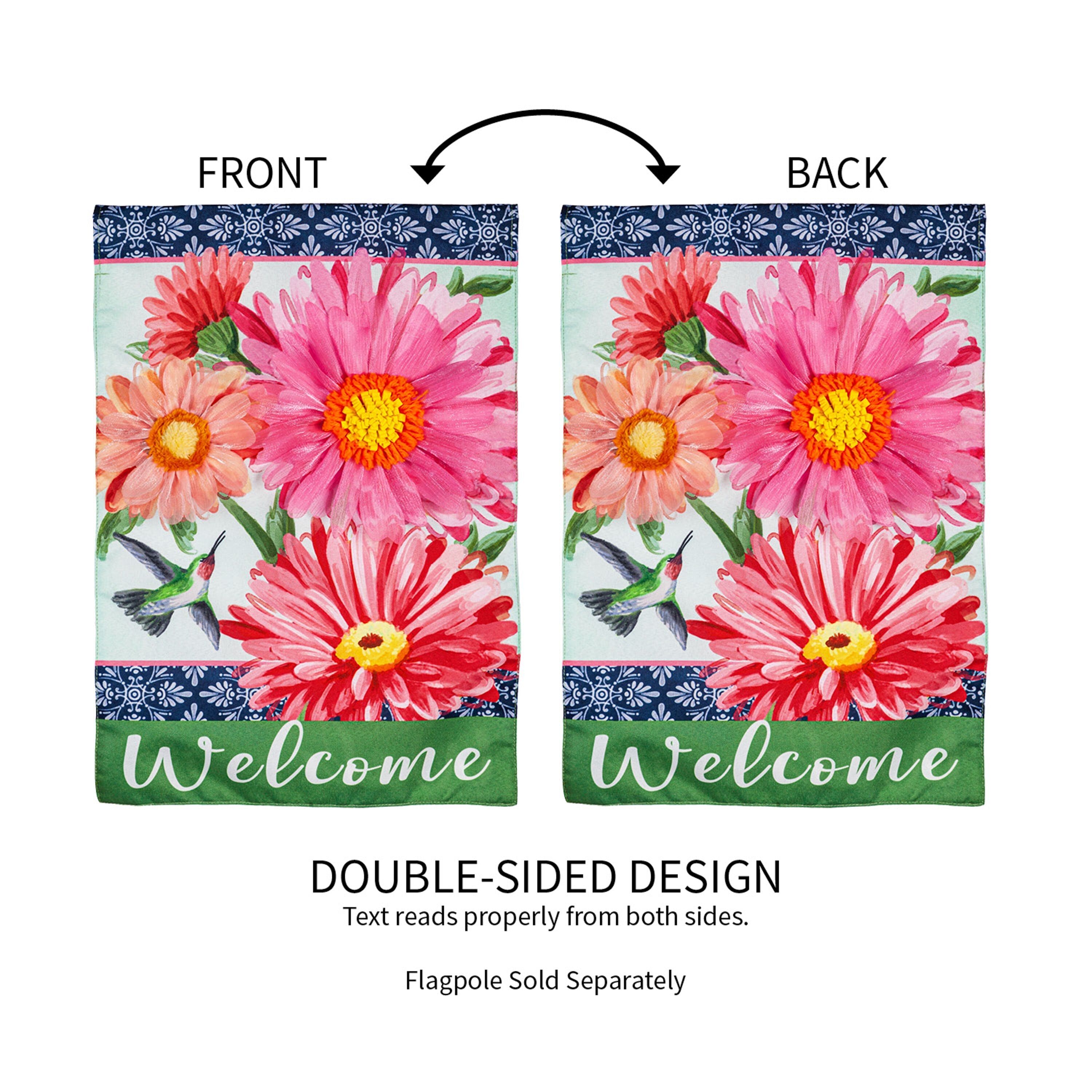 Gerberas and Hummingbird Garden Linen Flag - Sports Gifts, Sports Memorabilia, Sports Collectibles, Fan Shop