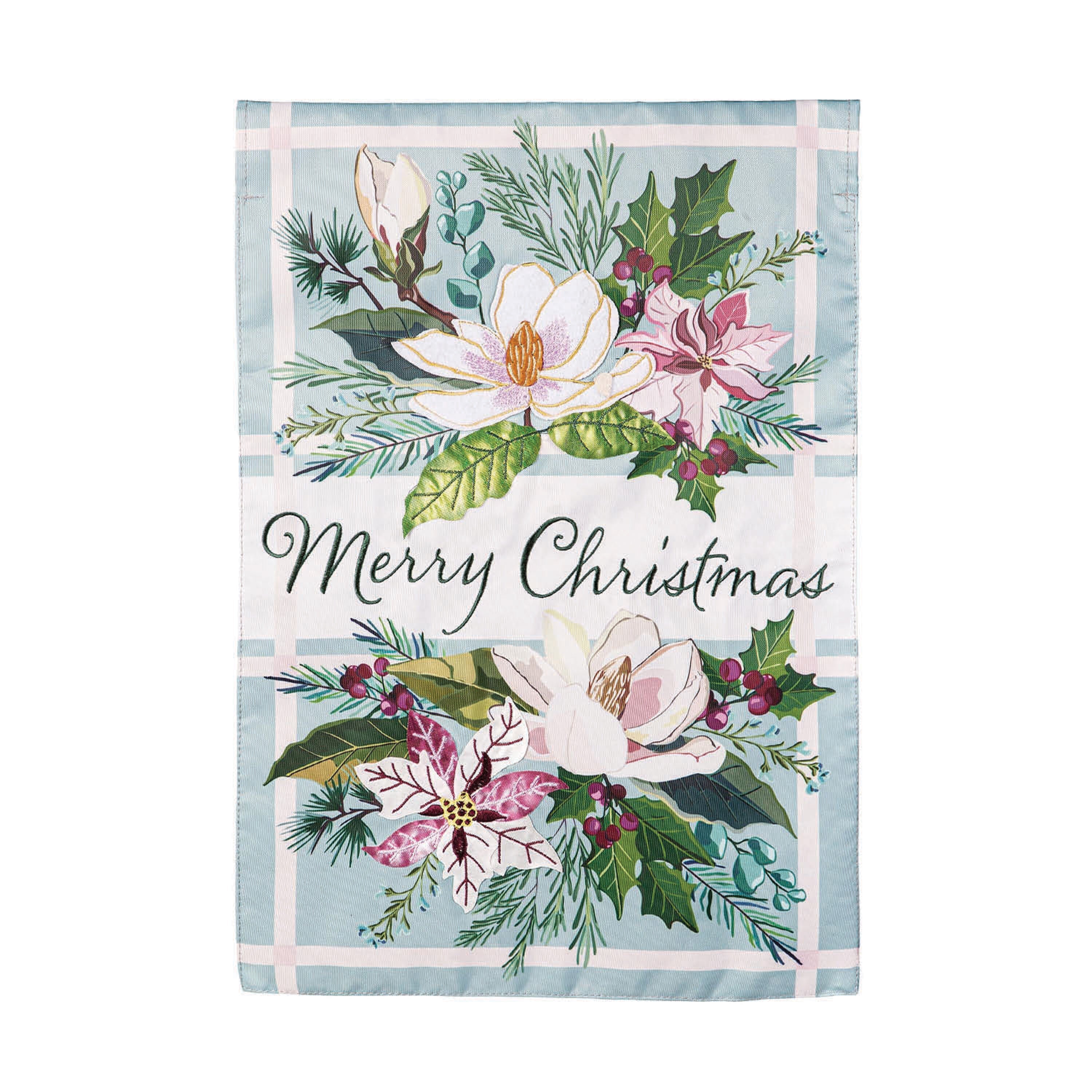 Merry Christmas Floral Applique Garden Flag