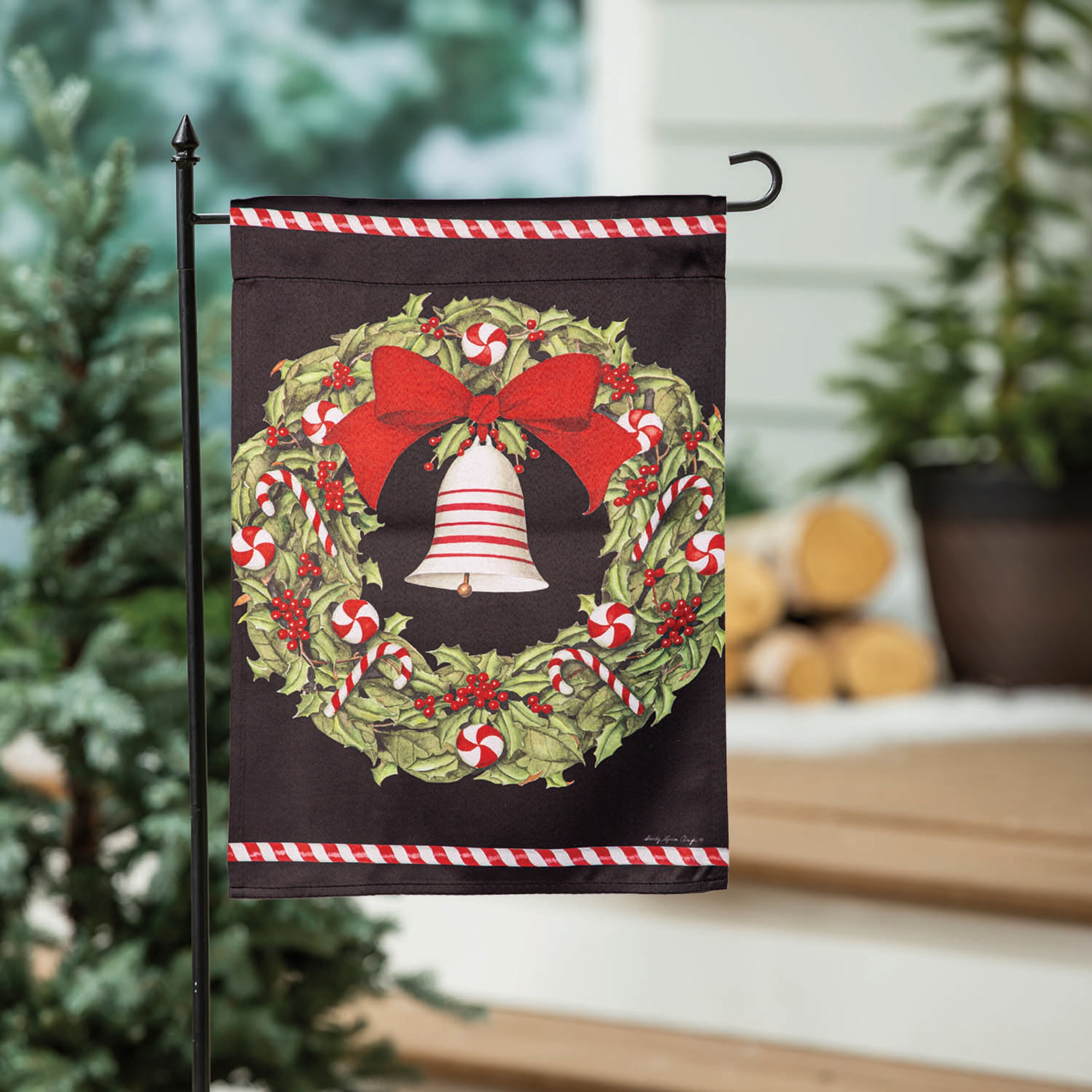 Christmas Bell and Wreath Suede Garden Flag - Sports Gifts, Sports Memorabilia, Sports Collectibles, Fan Shop