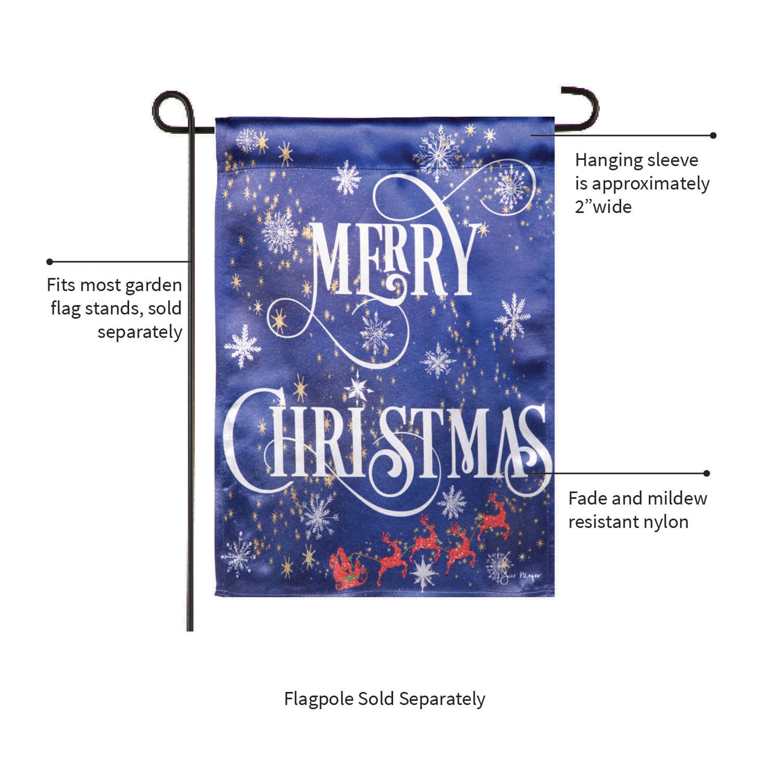 Merry Christmas Snowflake Lustre Garden Flag - Sports Gifts, Sports Memorabilia, Sports Collectibles, Fan Shop