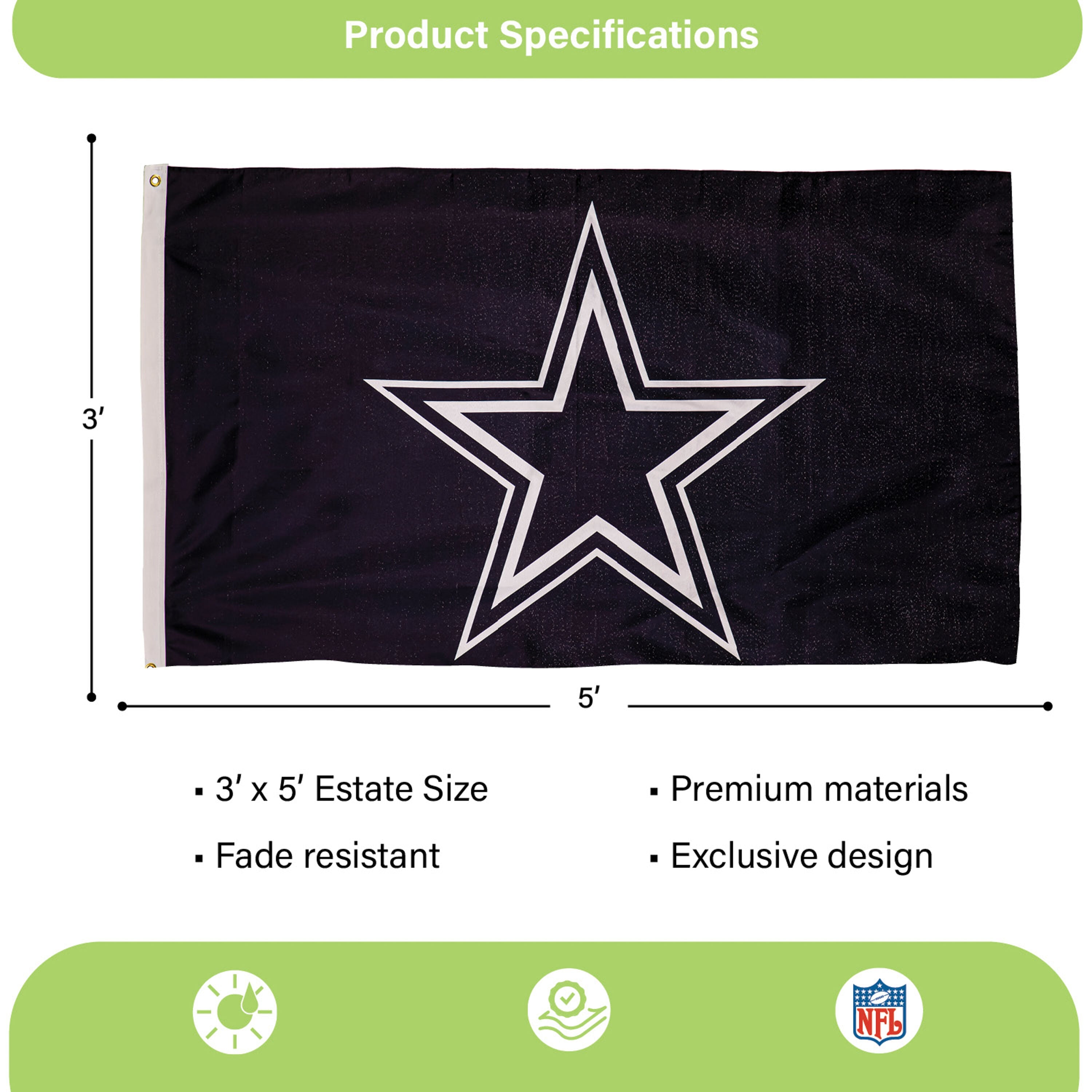 Dallas Cowboys Single Sided Estate Flag with 2 Grommets, 3'x5'