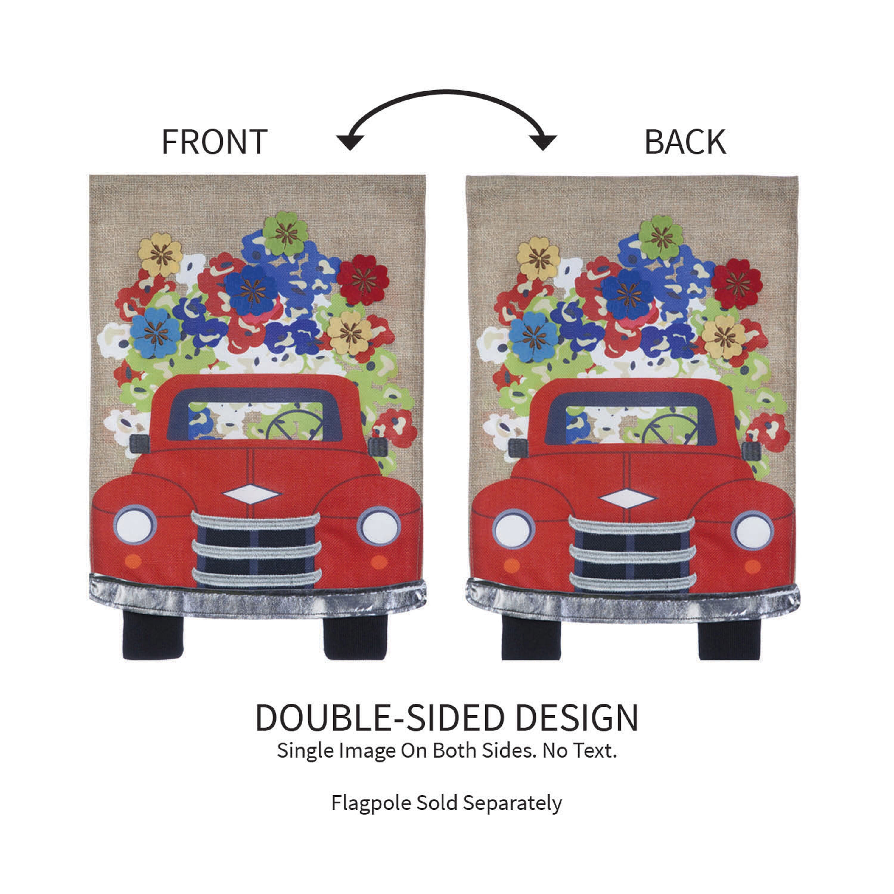 Burlap garden flag, Red Truck Flowers - Sports Gifts, Sports Memorabilia, Sports Collectibles, Fan Shop