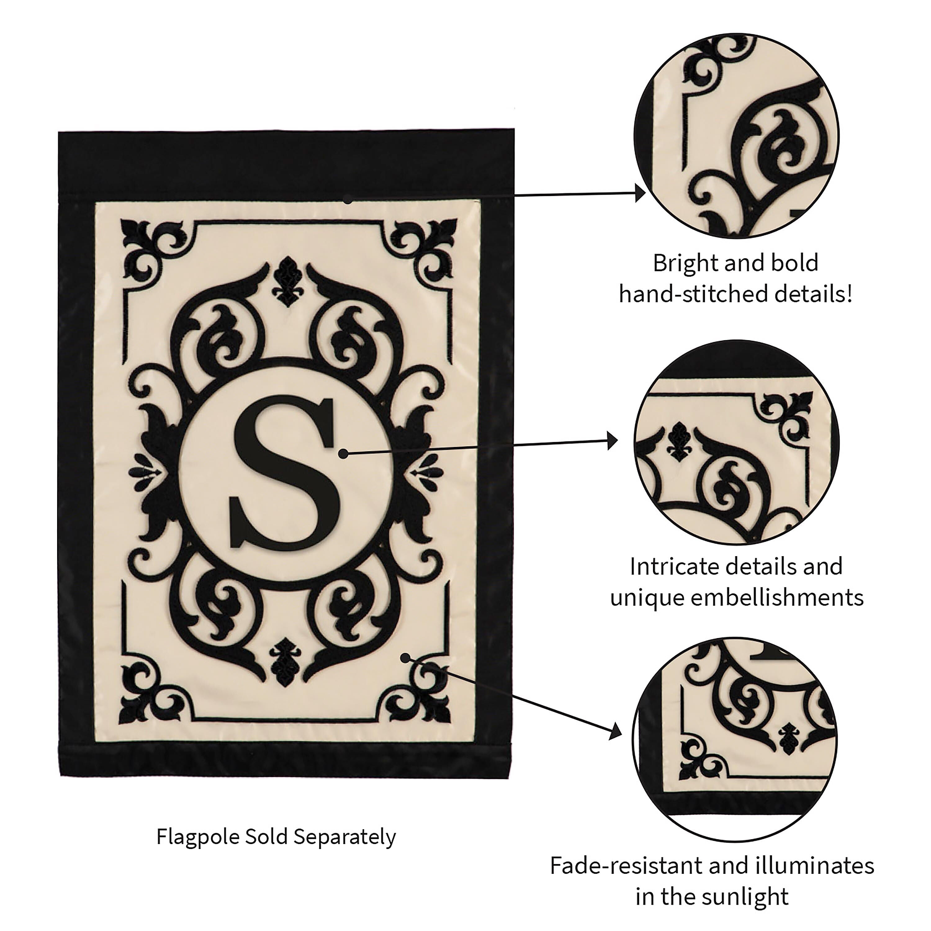 Cambridge Monogram Garden Applique Flag, Letter S