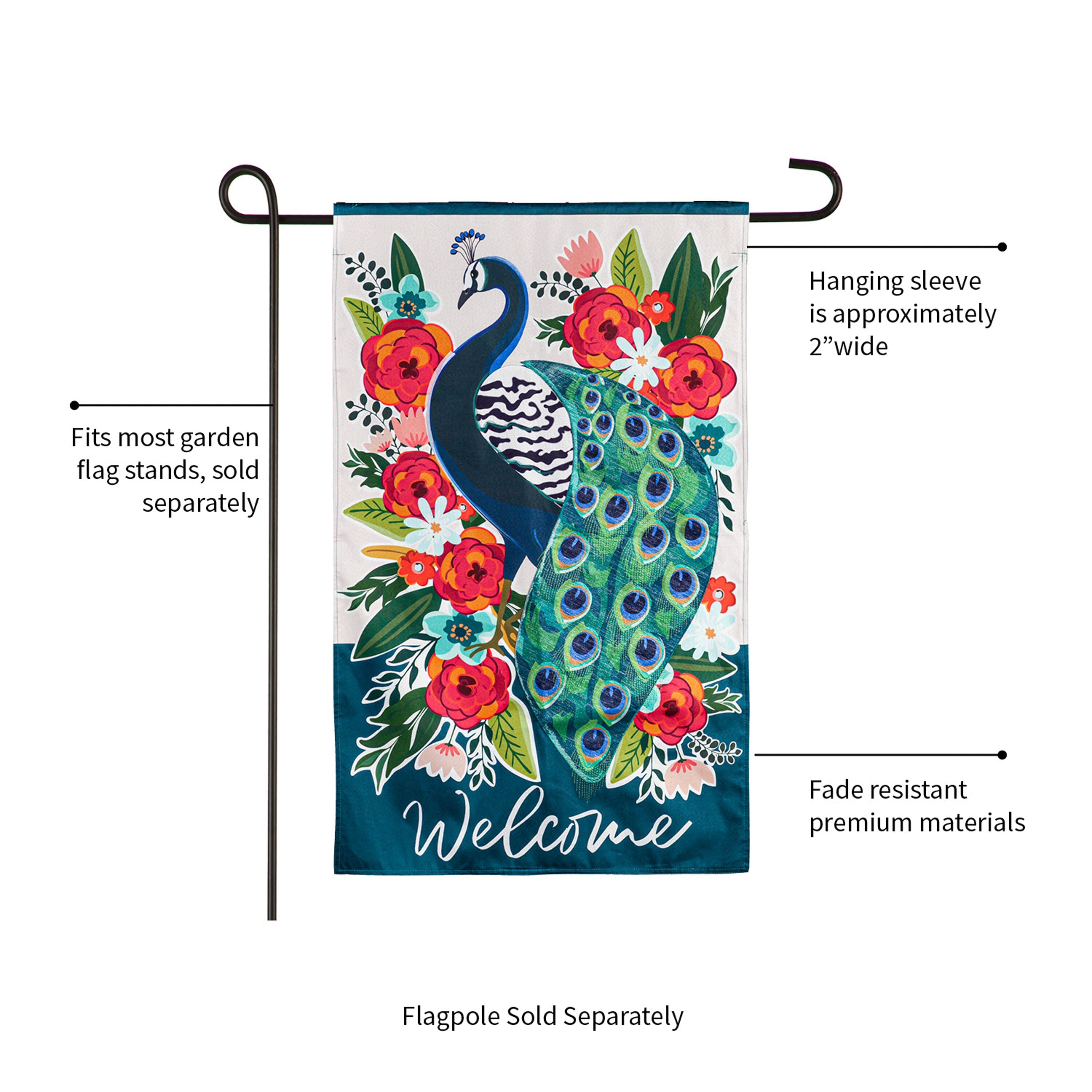 Floral Peacock Garden Linen Flag