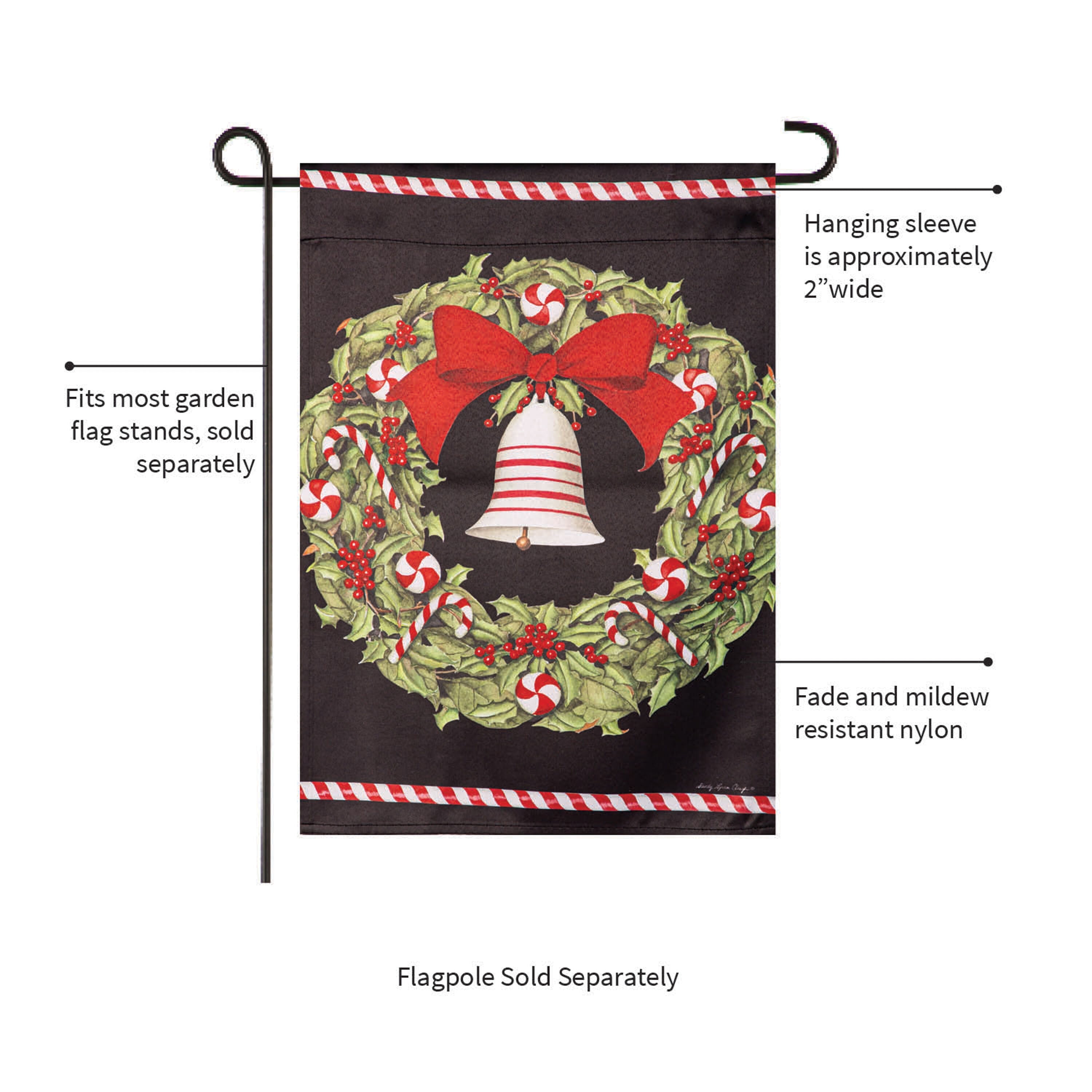 Christmas Bell and Wreath Suede Garden Flag - Sports Gifts, Sports Memorabilia, Sports Collectibles, Fan Shop