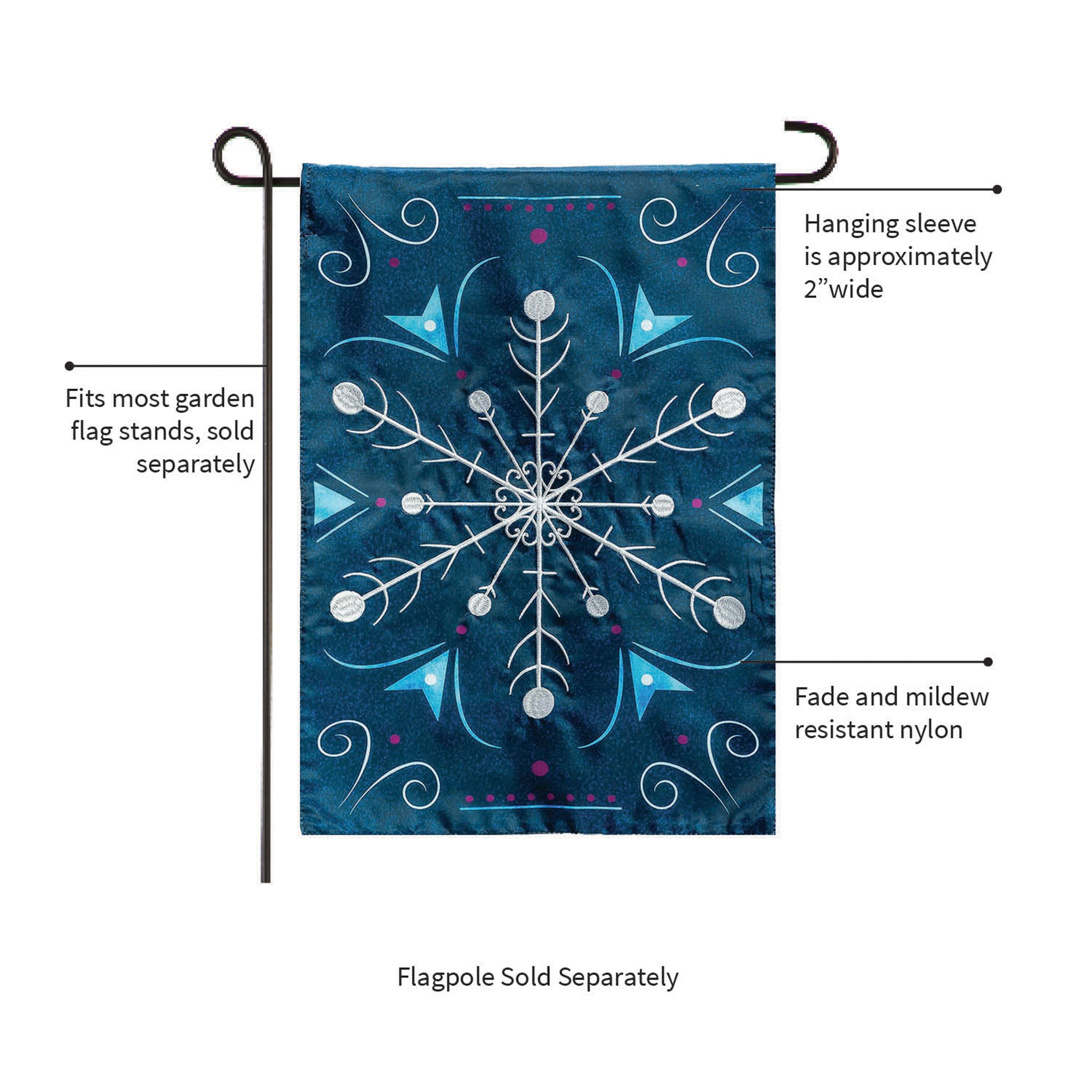 Blue Snowflake Applique Garden Flag - Sports Gifts, Sports Memorabilia, Sports Collectibles, Fan Shop