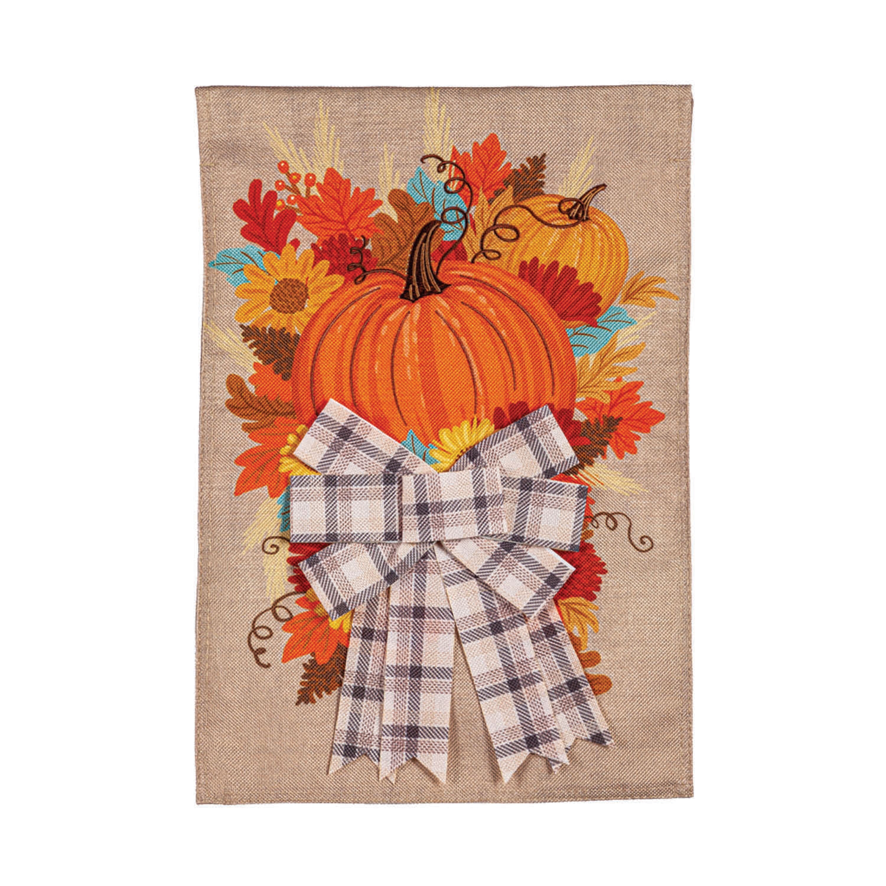 Pumpkin and Bow Garden Burlap Flag - Sports Gifts, Sports Memorabilia, Sports Collectibles, Fan Shop