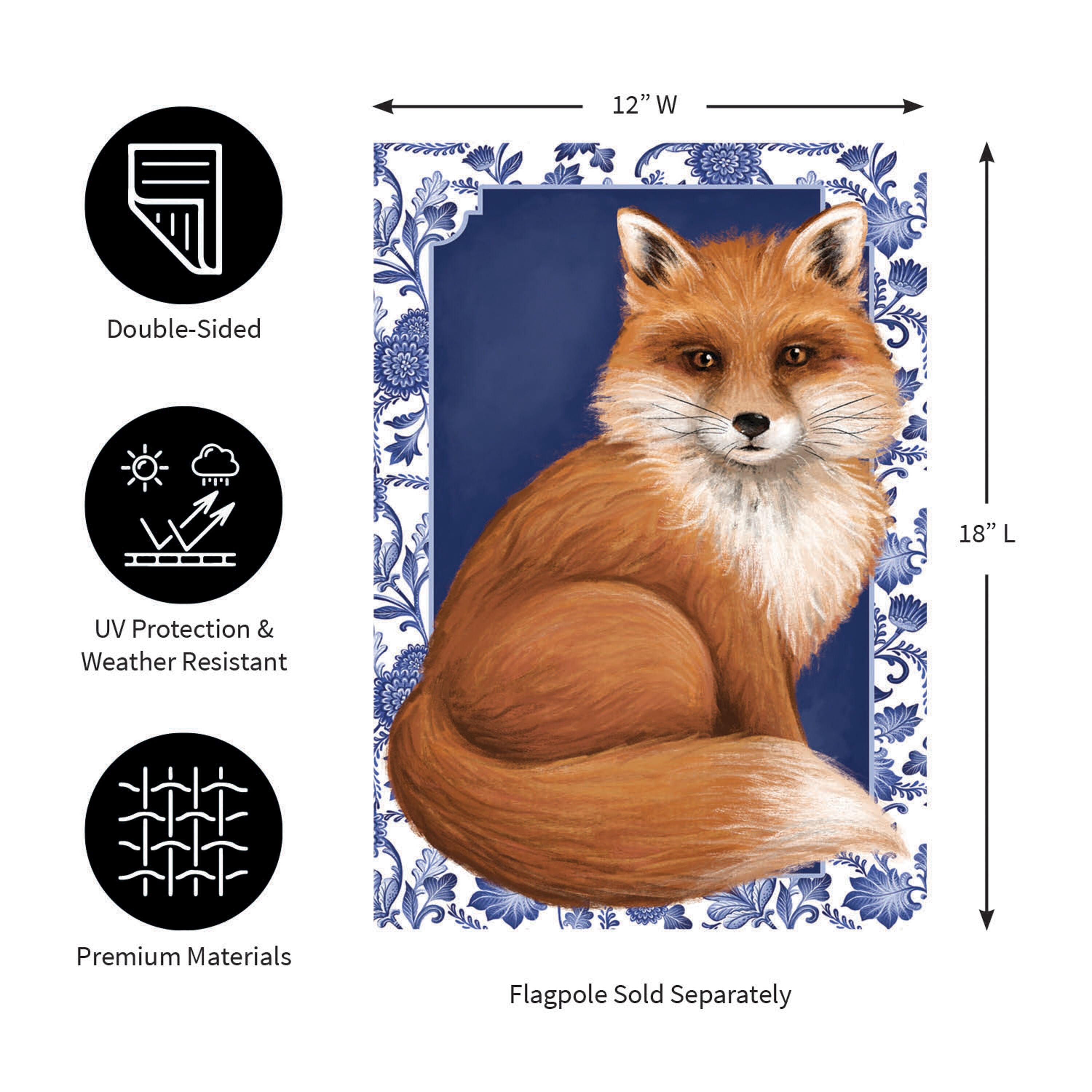 Orange Fox Applique Garden Flag - Sports Gifts, Sports Memorabilia, Sports Collectibles, Fan Shop