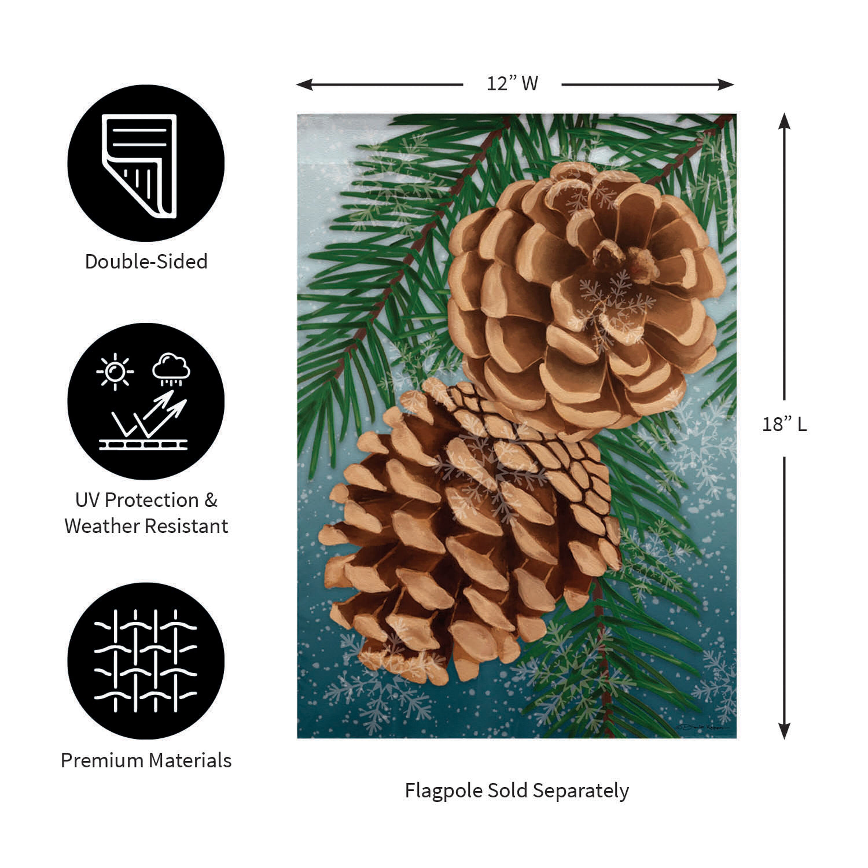Winter Pine Cone Suede Garden Flag - Sports Gifts, Sports Memorabilia, Sports Collectibles, Fan Shop