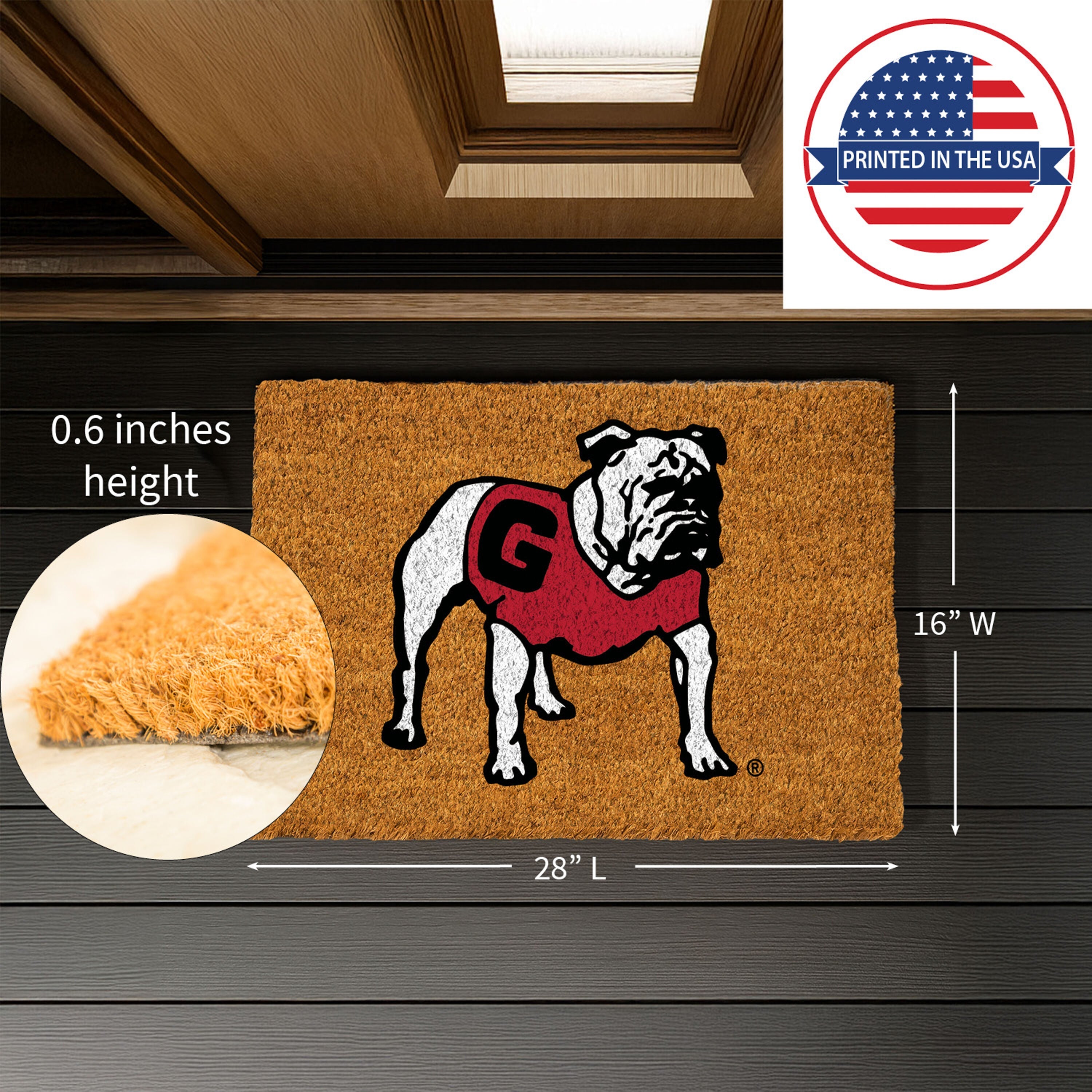 Coir Mat, 16"x28", University of Georgia, Alternate Bulldog Logo - Sports Gifts, Sports Memorabilia, Sports Collectibles, Fan Shop