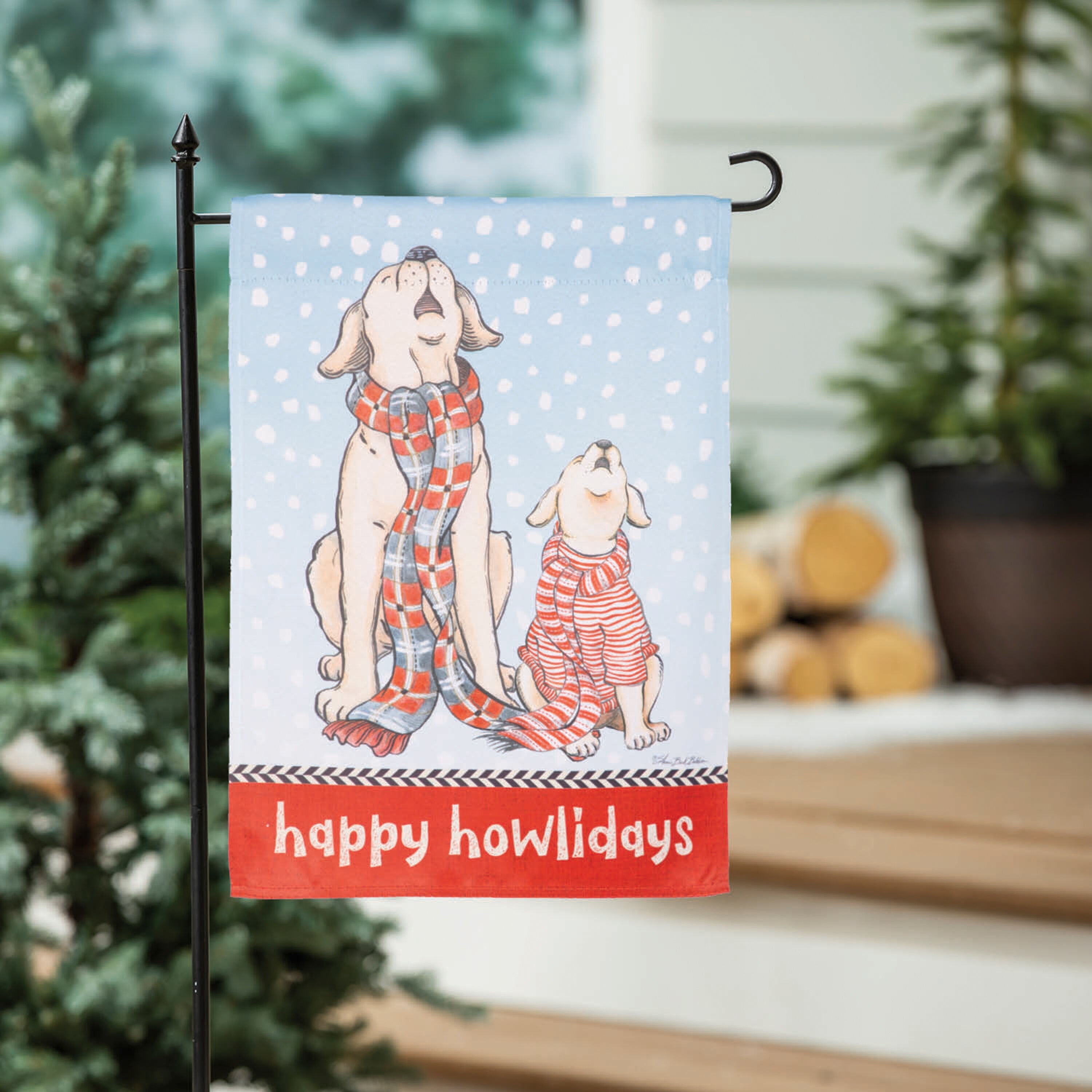 Winter Pups Suede Garden Flag - Sports Gifts, Sports Memorabilia, Sports Collectibles, Fan Shop