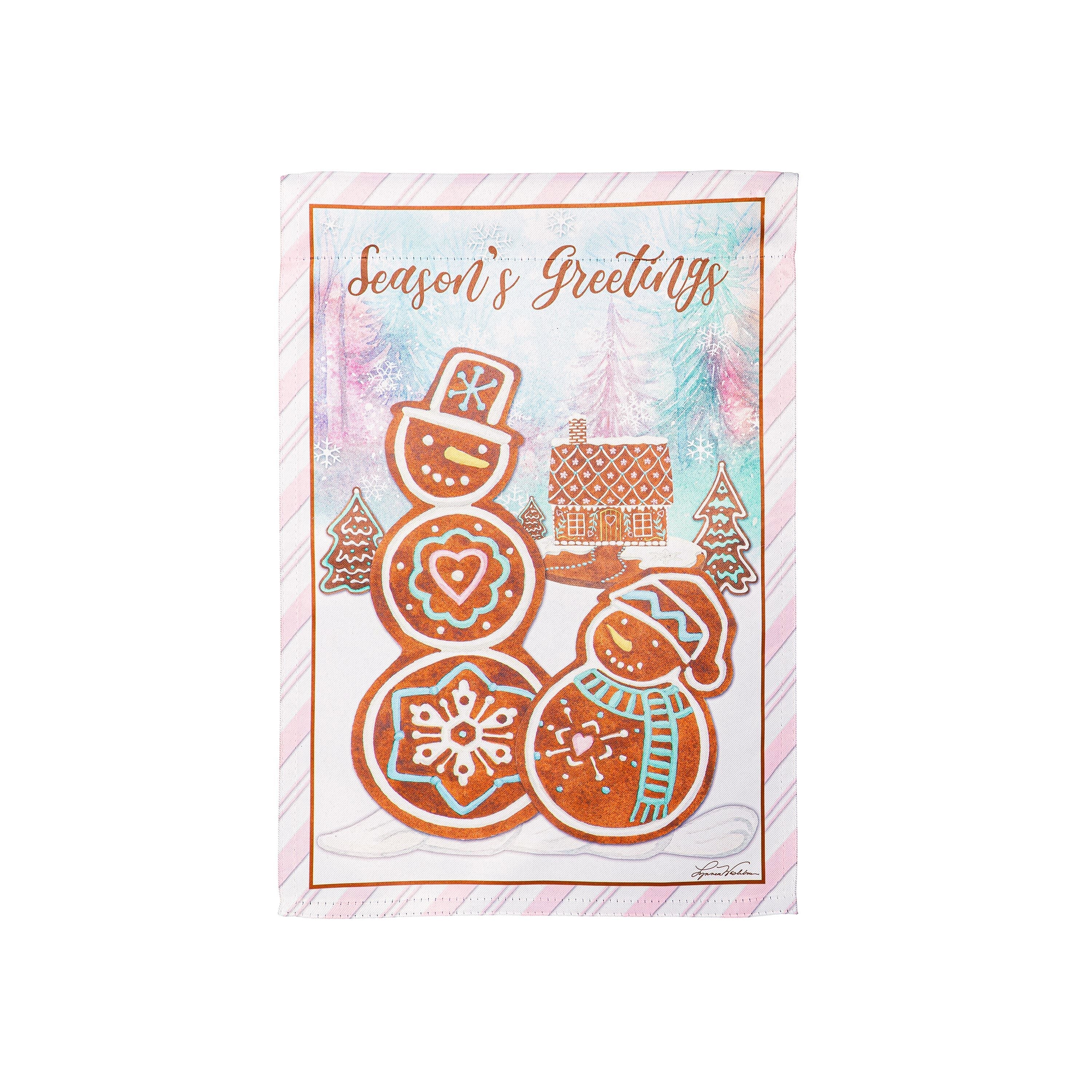 Season's Greeting Gingerbread Reversible Suede Garden Flag