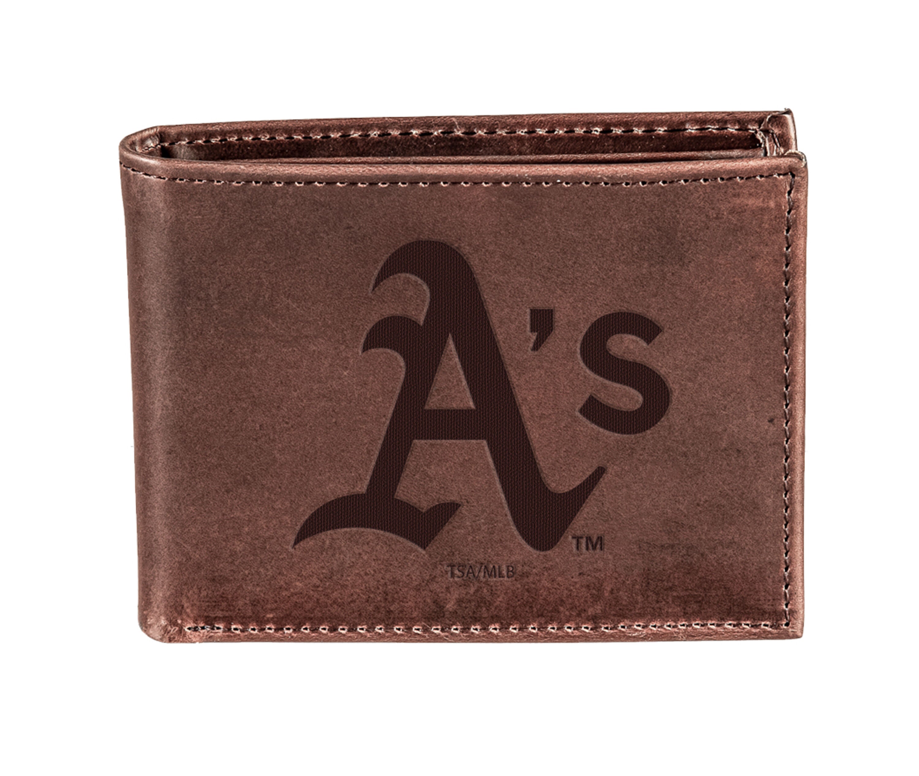 Oakland A's Bi-Fold Wallet Brown 100% Genuine Leather - Sports Gifts, Sports Memorabilia, Sports Collectibles, Fan Shop