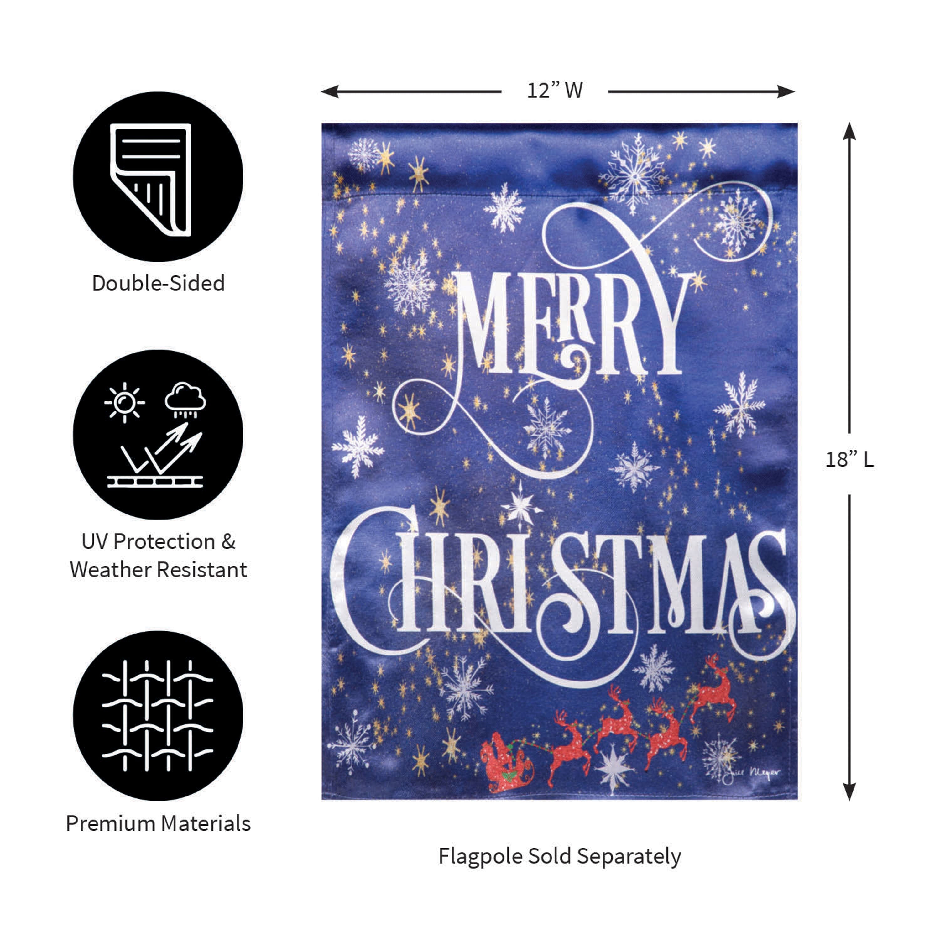 Merry Christmas Snowflake Lustre Garden Flag - Sports Gifts, Sports Memorabilia, Sports Collectibles, Fan Shop