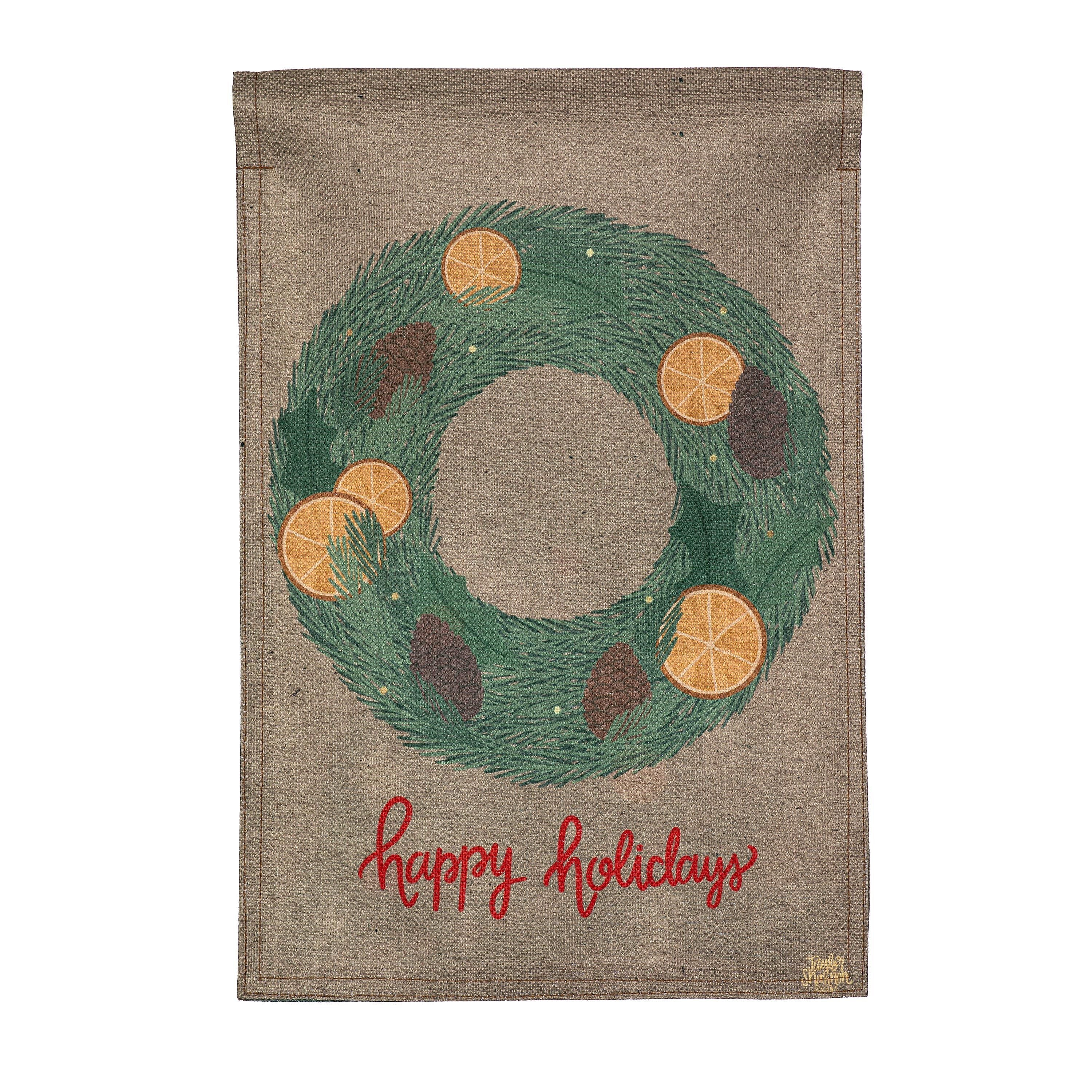 Holiday Wreath Reversible Burlap Garden Flag - Sports Gifts, Sports Memorabilia, Sports Collectibles, Fan Shop