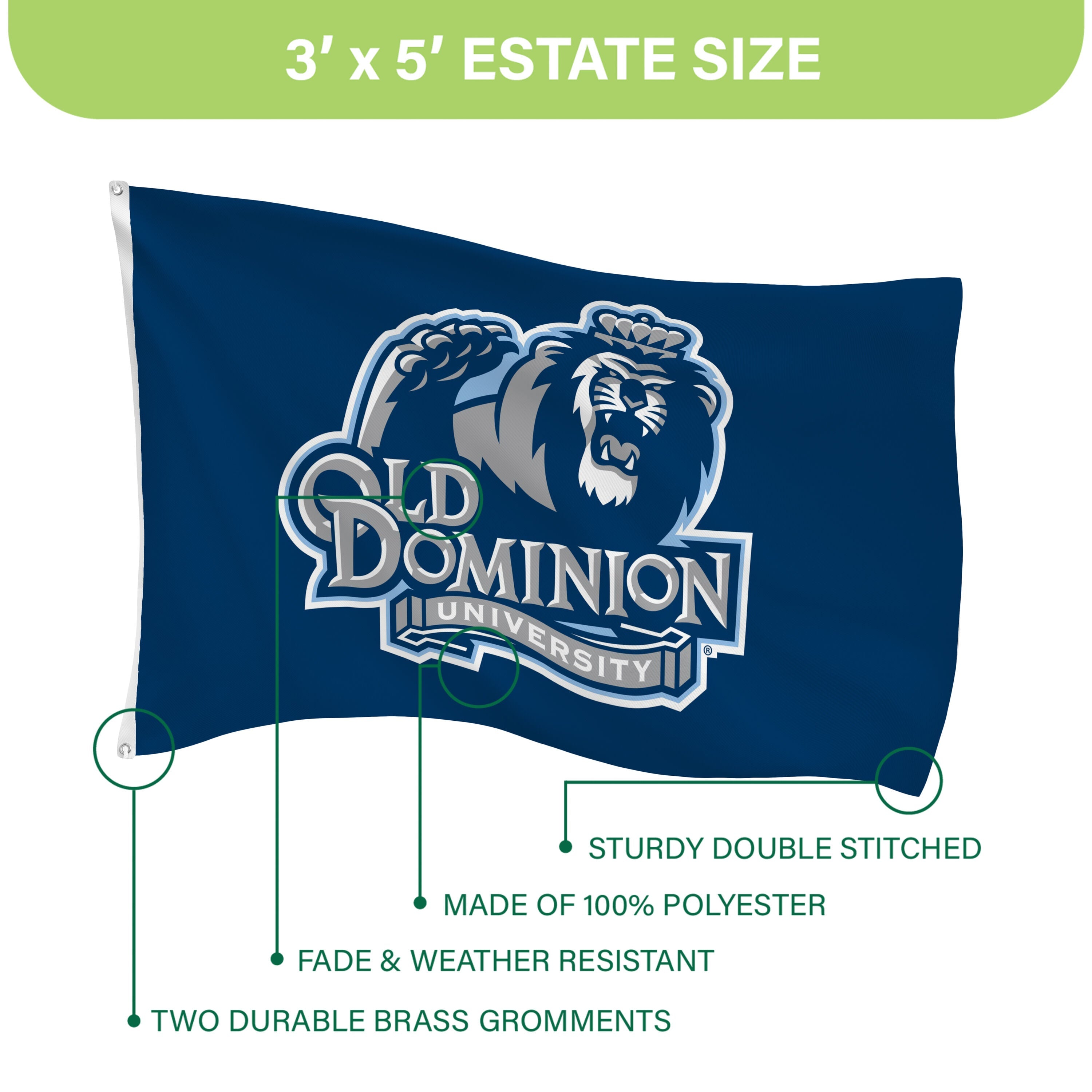 Old Dominion University (ODU) Single Sided Flag w/ 2 Grommets, 3'x5'