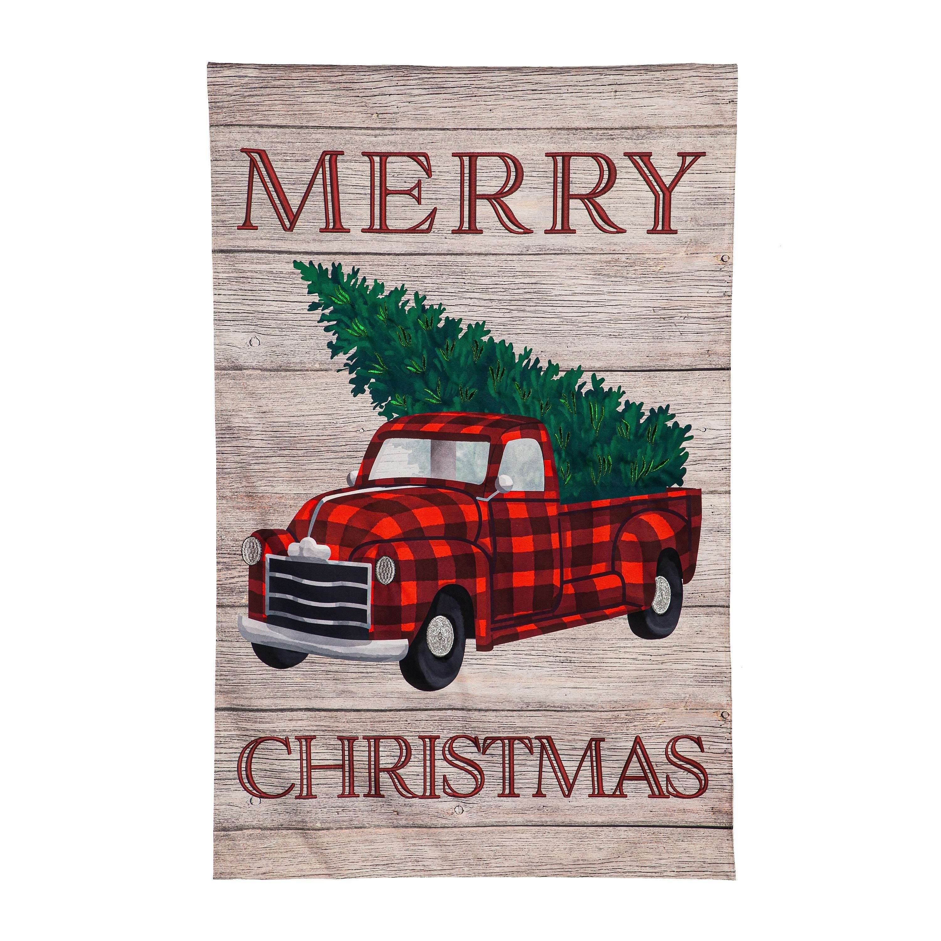 Holiday Plaid Truck House Linen Flag