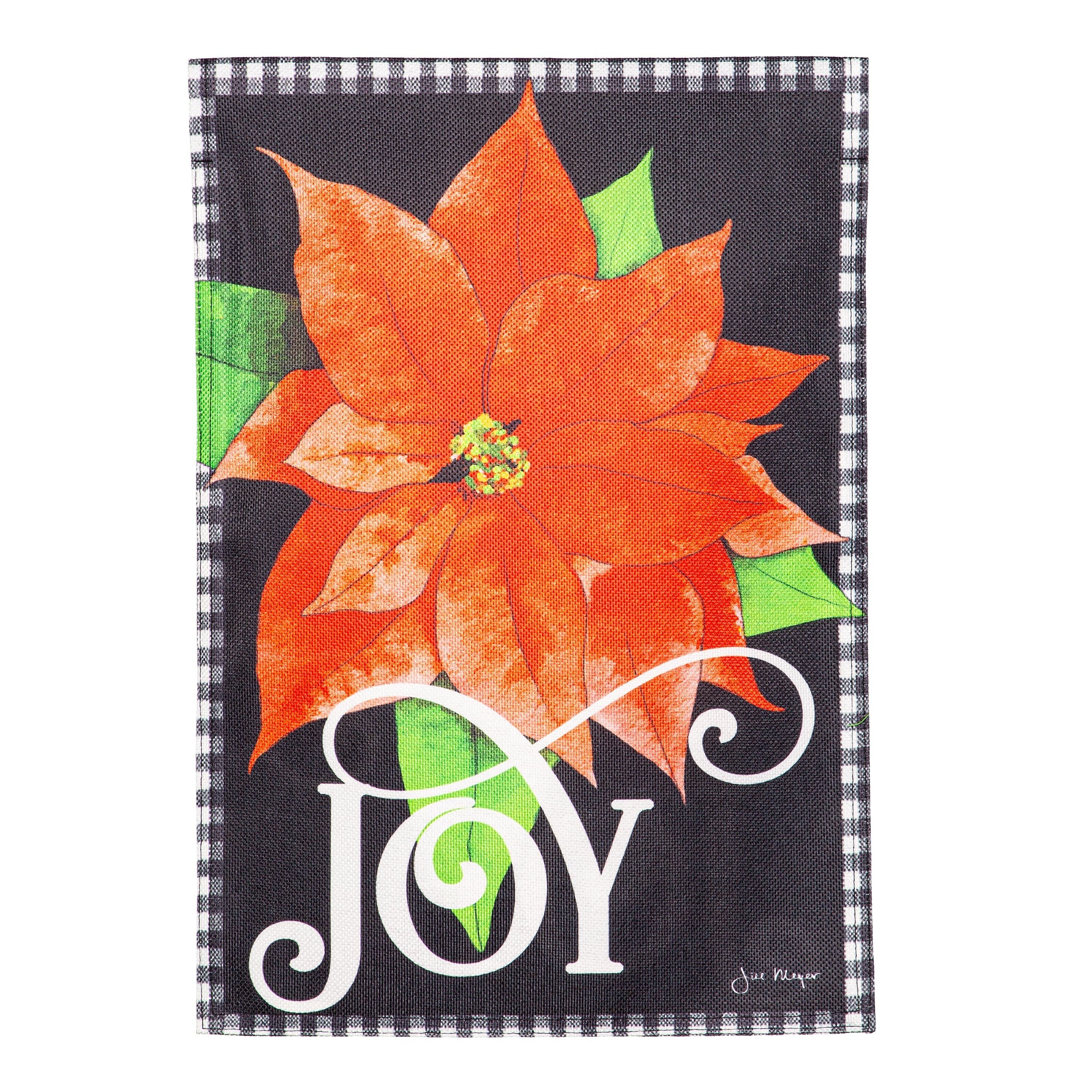 Joy Poinsettia Burlap Garden Flag - Sports Gifts, Sports Memorabilia, Sports Collectibles, Fan Shop