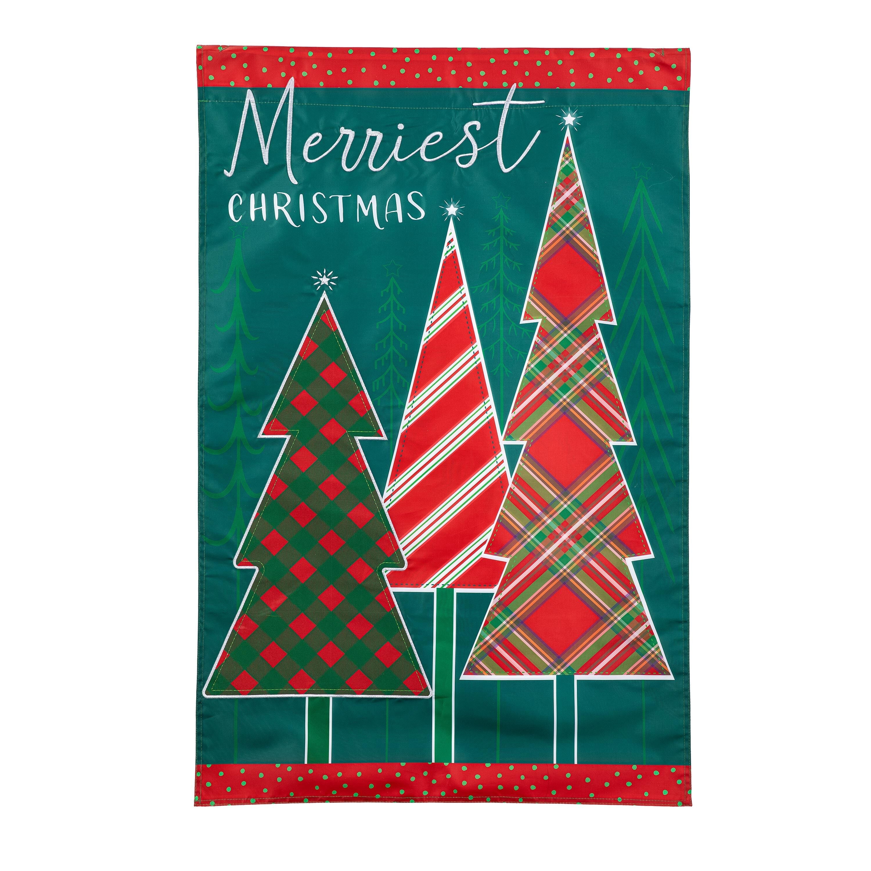 Merriest Christmas Tree Applique House Flag - Sports Gifts, Sports Memorabilia, Sports Collectibles, Fan Shop