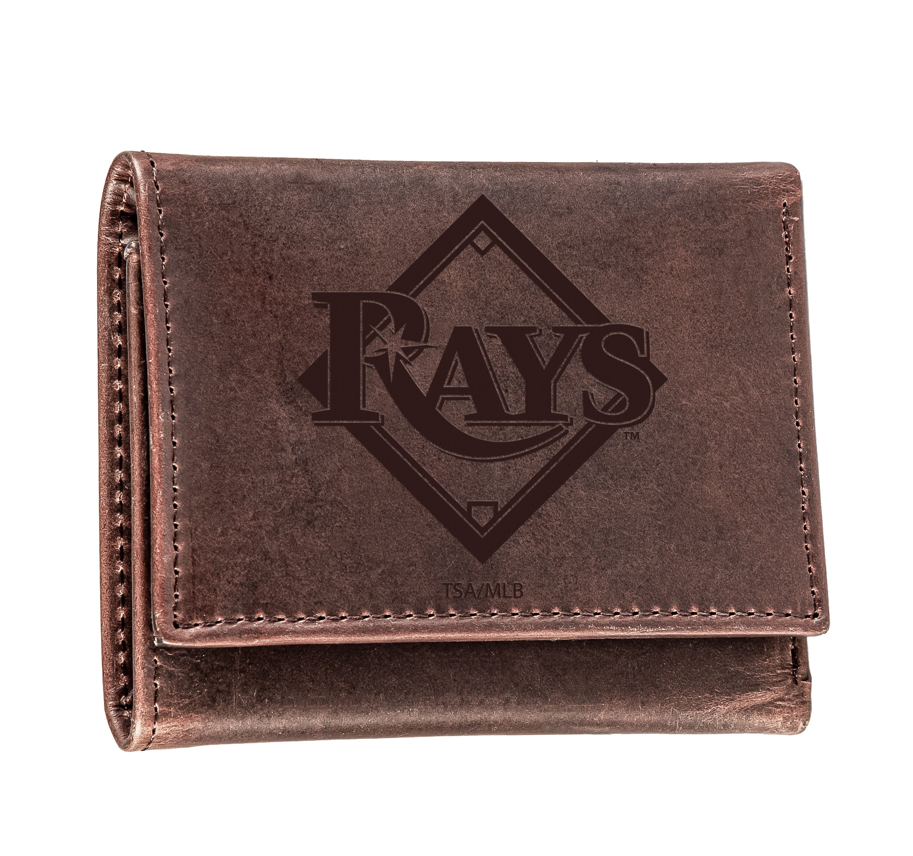 Tampa Bay Rays Tri-Fold Wallet Brown 100% Genuine Leather - Sports Gifts, Sports Memorabilia, Sports Collectibles, Fan Shop