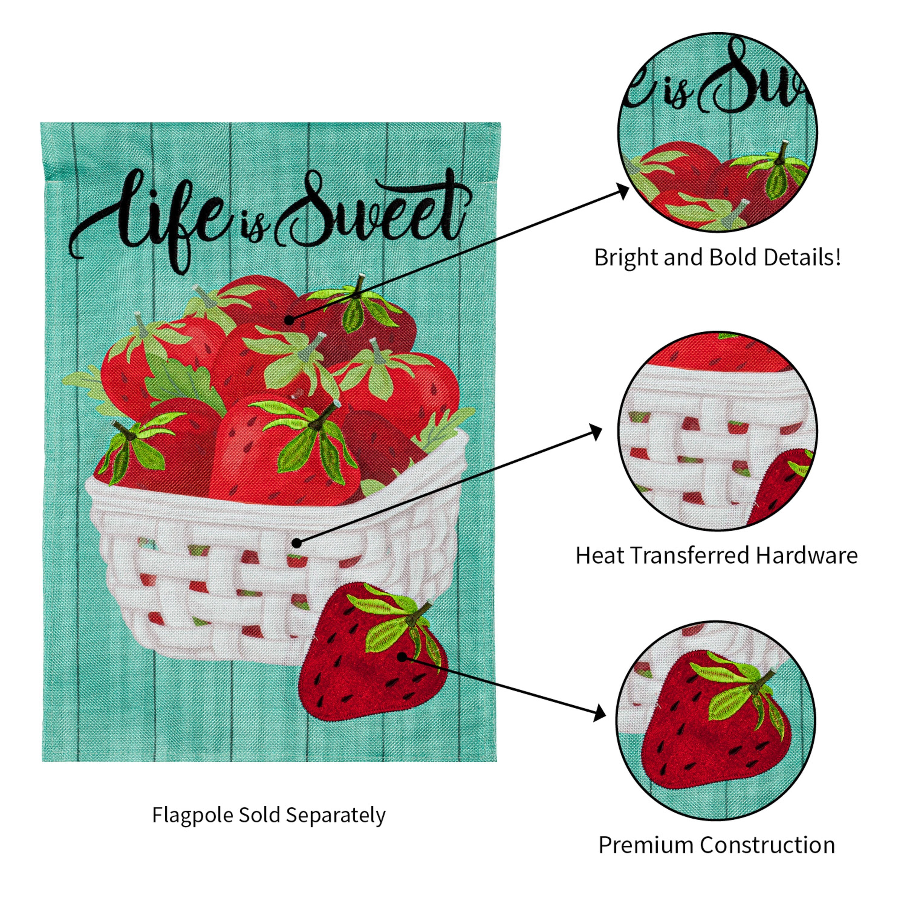 Life is Sweet Strawberries Garden Burlap Flag - Sports Gifts, Sports Memorabilia, Sports Collectibles, Fan Shop
