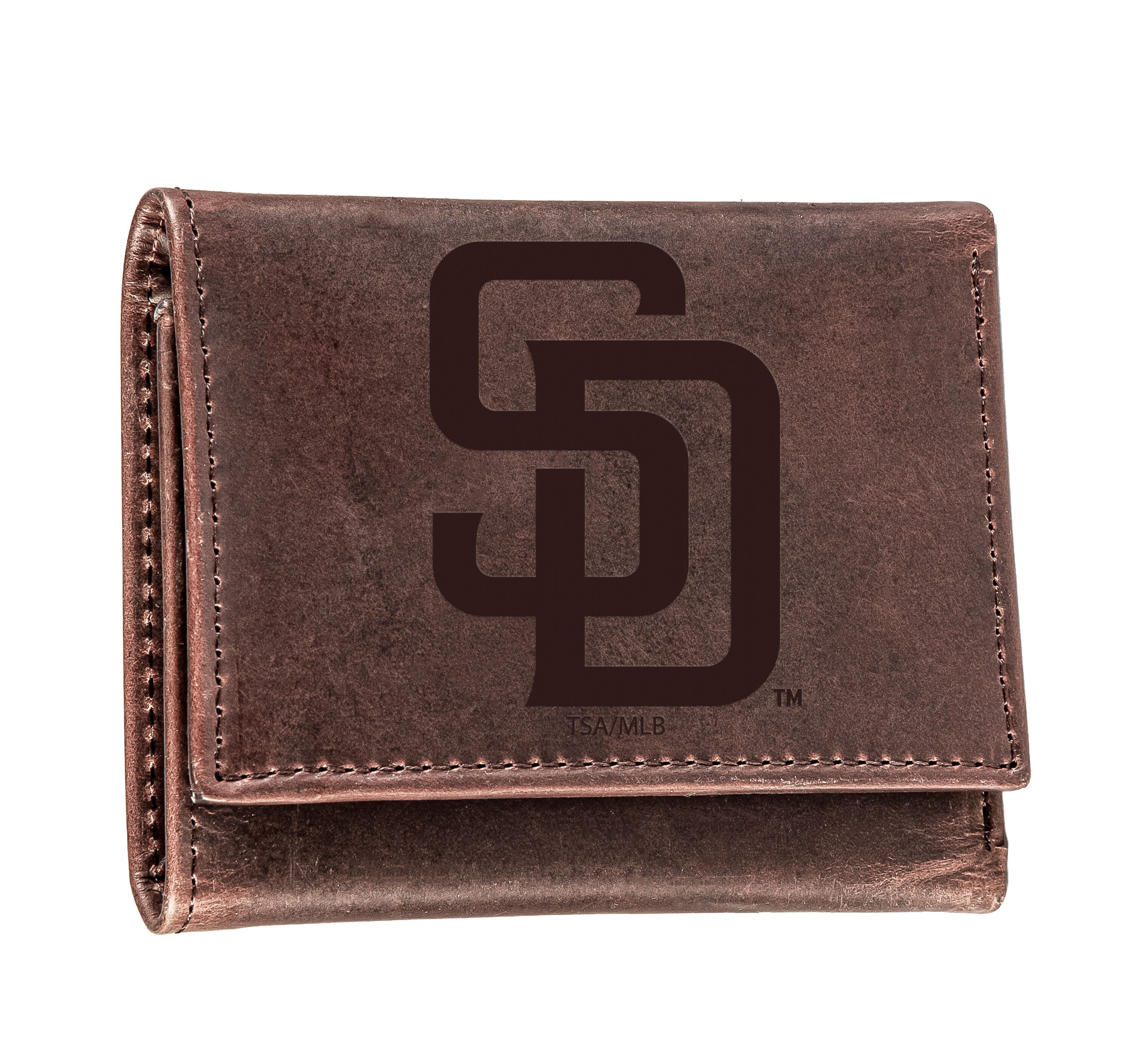 San Diego Padres Tri-Fold Wallet Brown 100% Genuine Leather - Sports Gifts, Sports Memorabilia, Sports Collectibles, Fan Shop