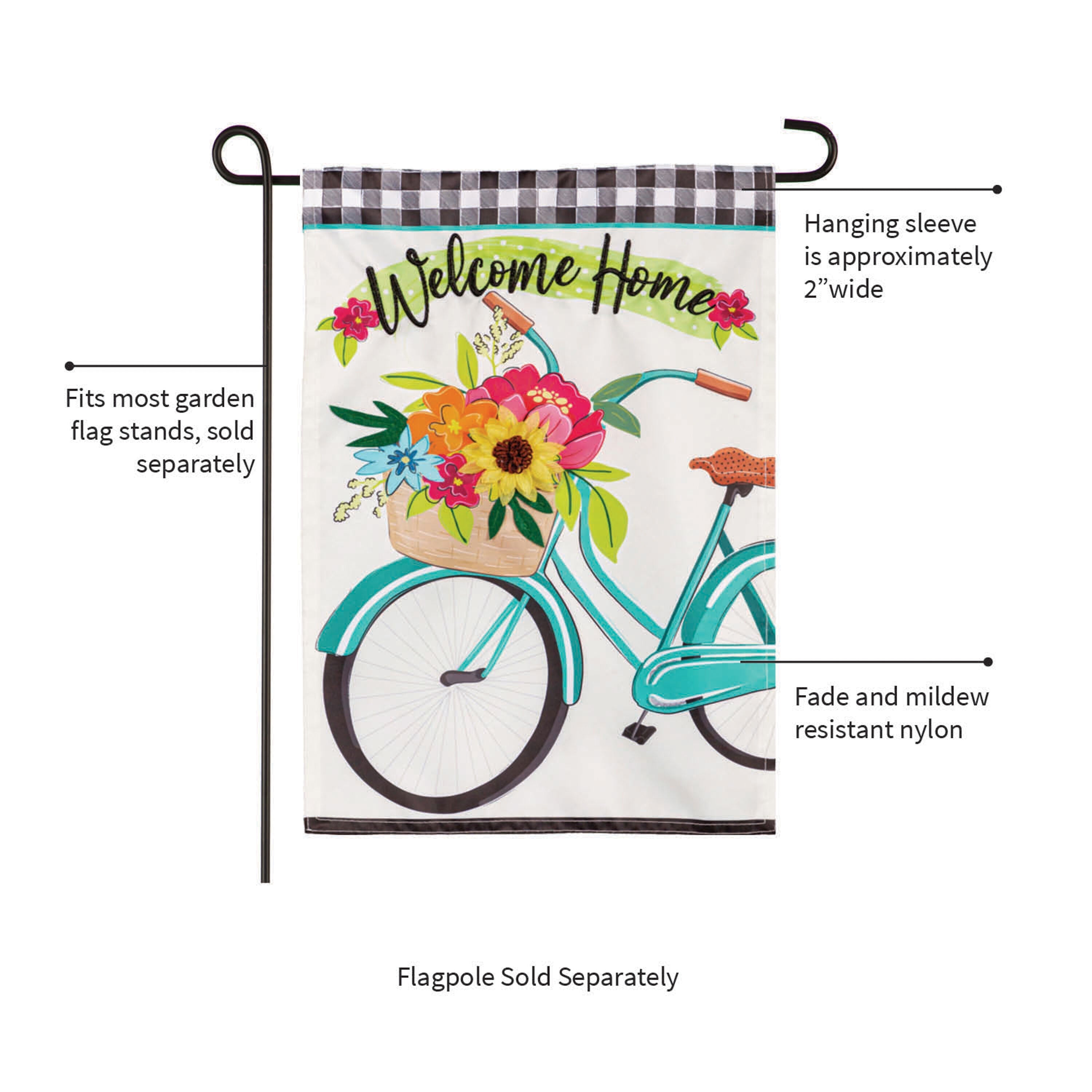 Welcome Home Bicycle Applique Garden Flag