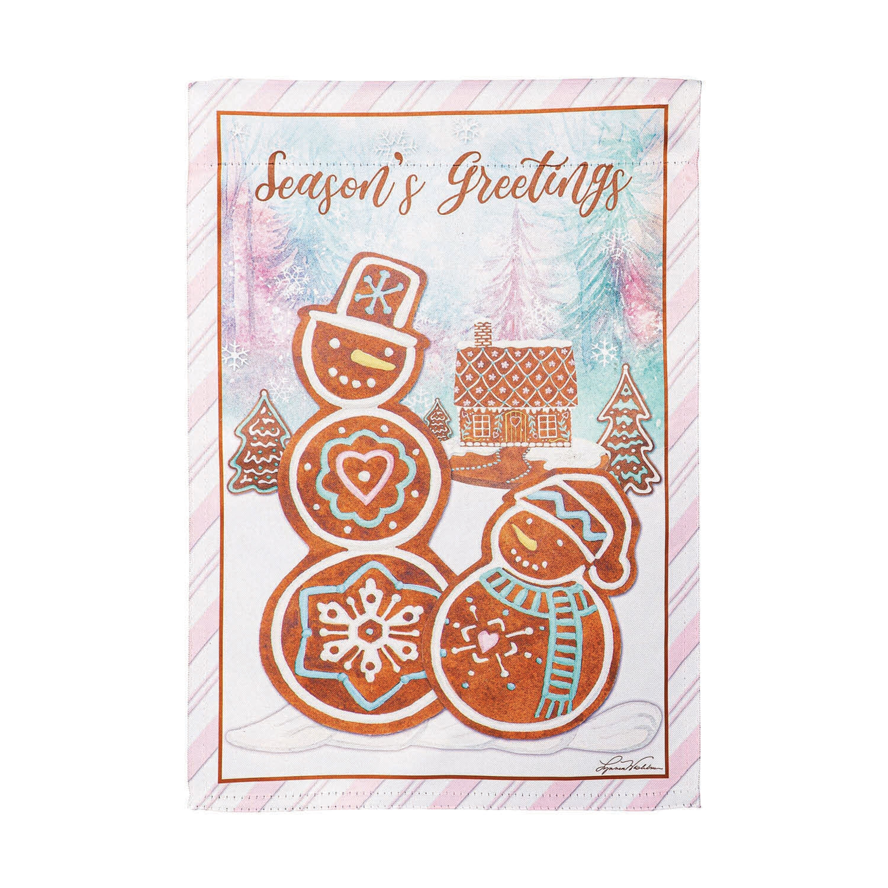 Season's Greeting Gingerbread Reversible Suede Garden Flag