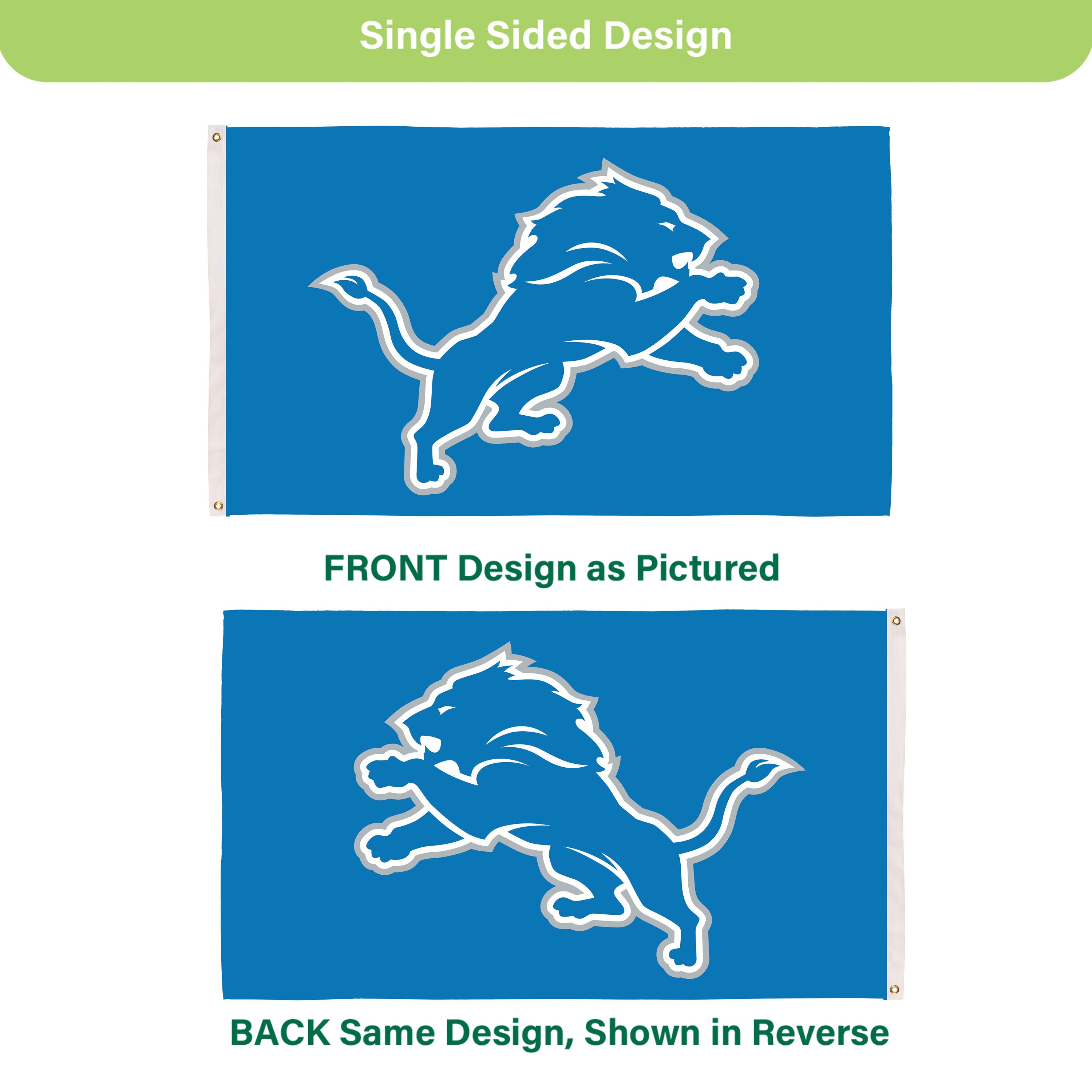 Detroit Lions Single Sided Flag w/ 2 Grommets, 3'x5'