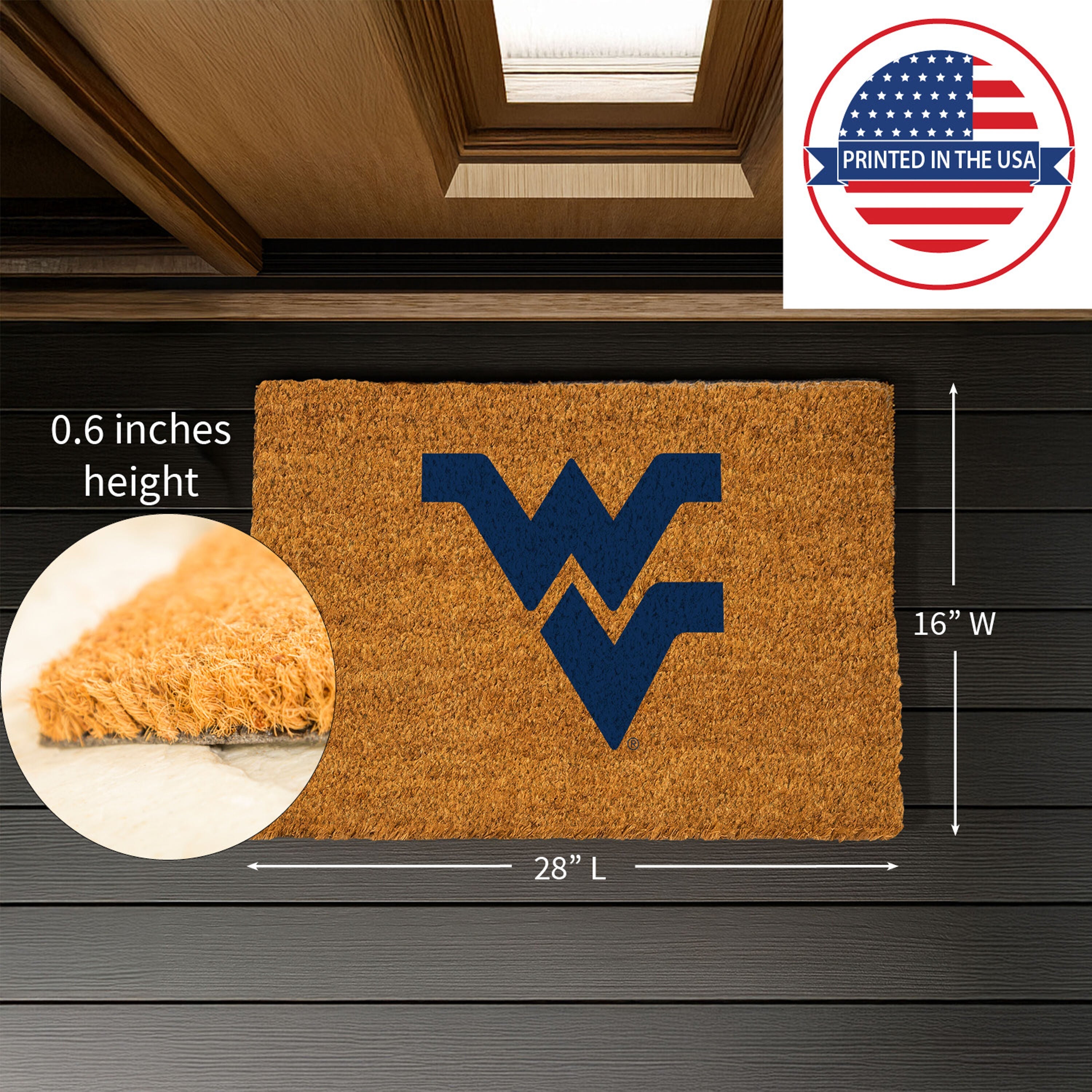 Coir Mat, 16"x28", West Virginia University - Sports Gifts, Sports Memorabilia, Sports Collectibles, Fan Shop