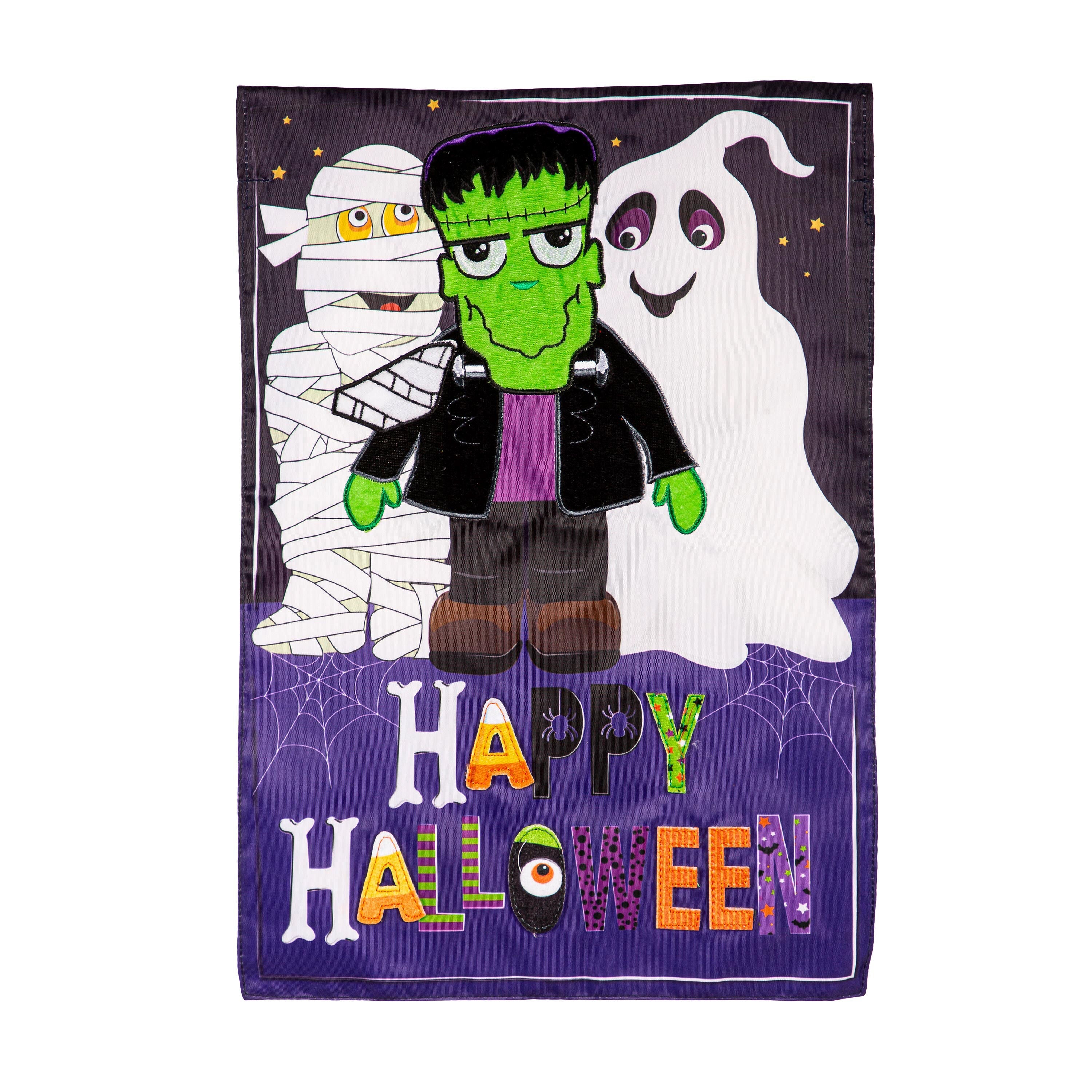 Happy Halloween Trio Applique Garden Flag