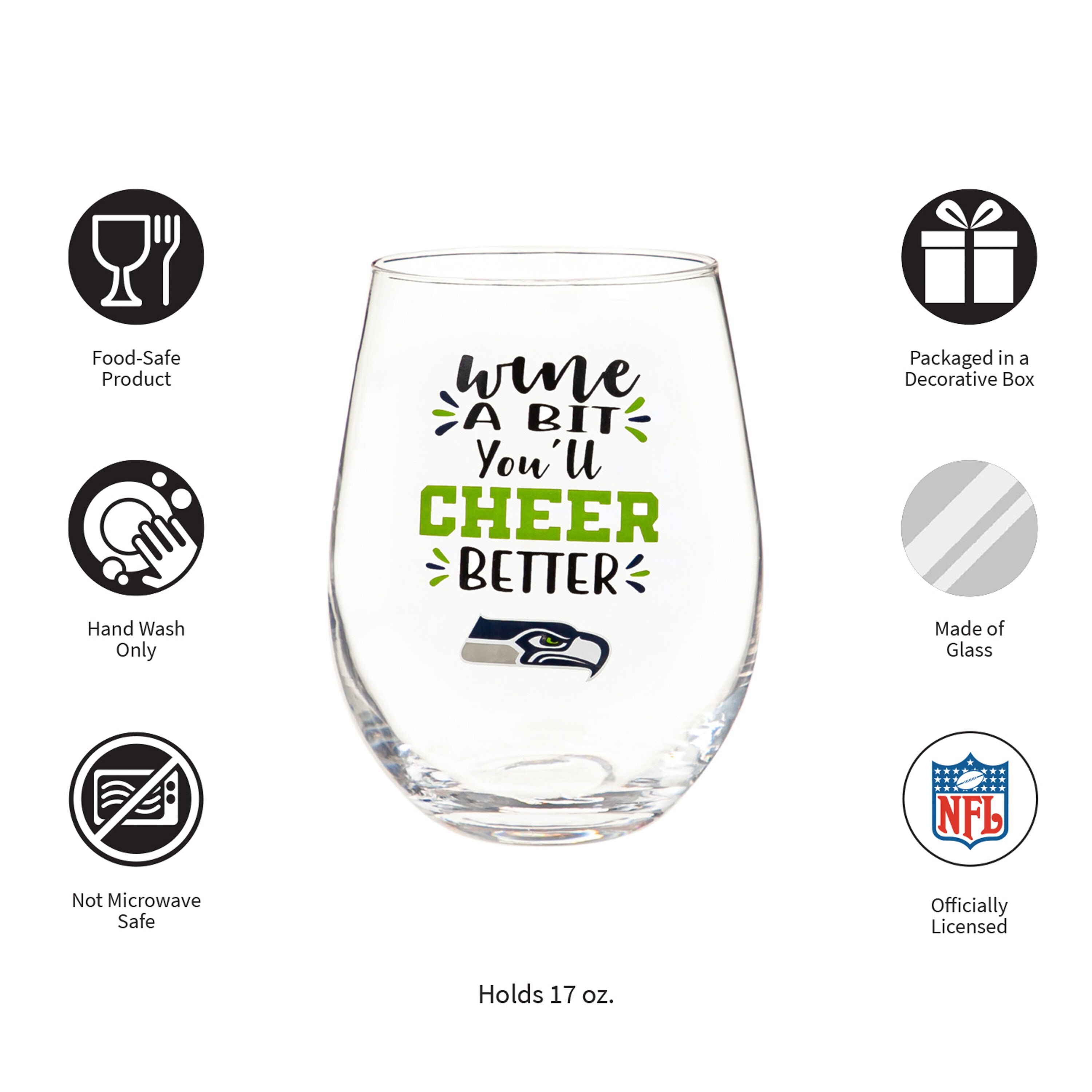 Seattle Seahawks, 17oz Boxed Stemless Wine - Sports Gifts, Sports Memorabilia, Sports Collectibles, Fan Shop
