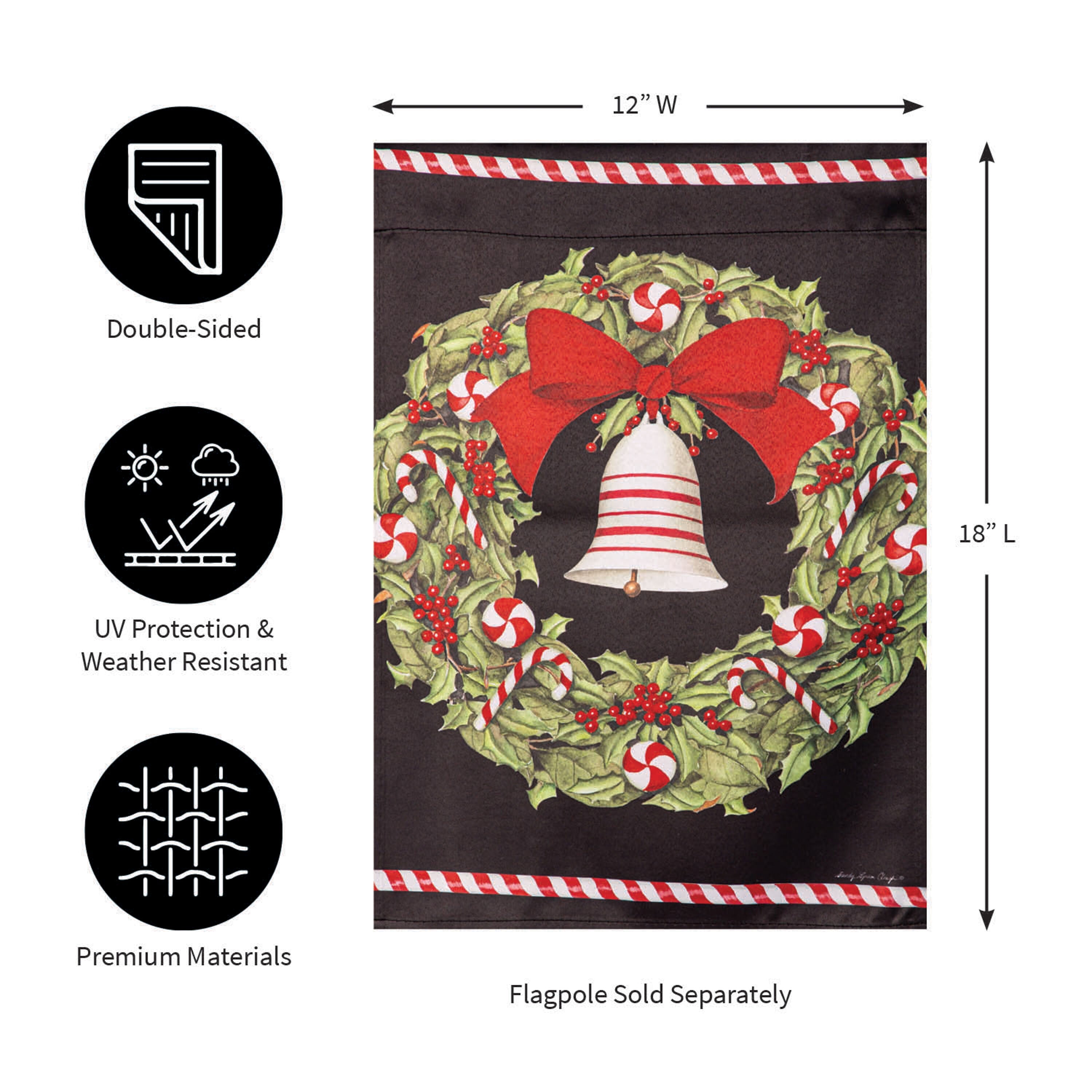 Christmas Bell and Wreath Suede Garden Flag - Sports Gifts, Sports Memorabilia, Sports Collectibles, Fan Shop