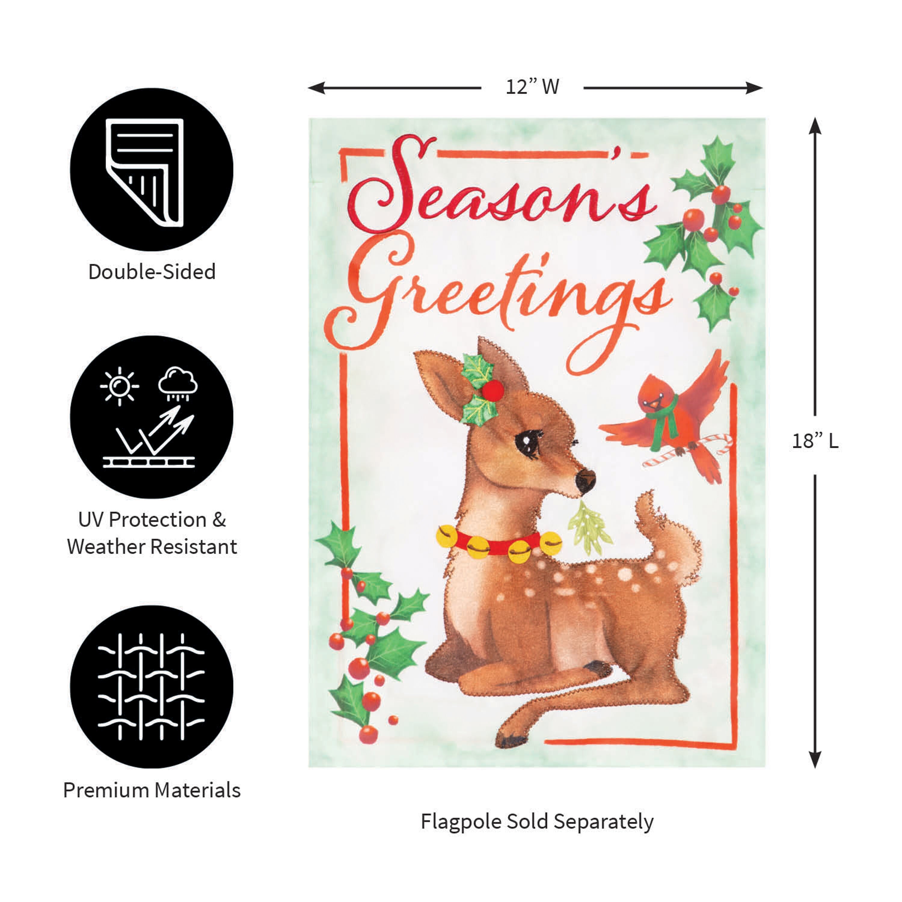 Seasons Greetings Applique Garden Flag - Sports Gifts, Sports Memorabilia, Sports Collectibles, Fan Shop