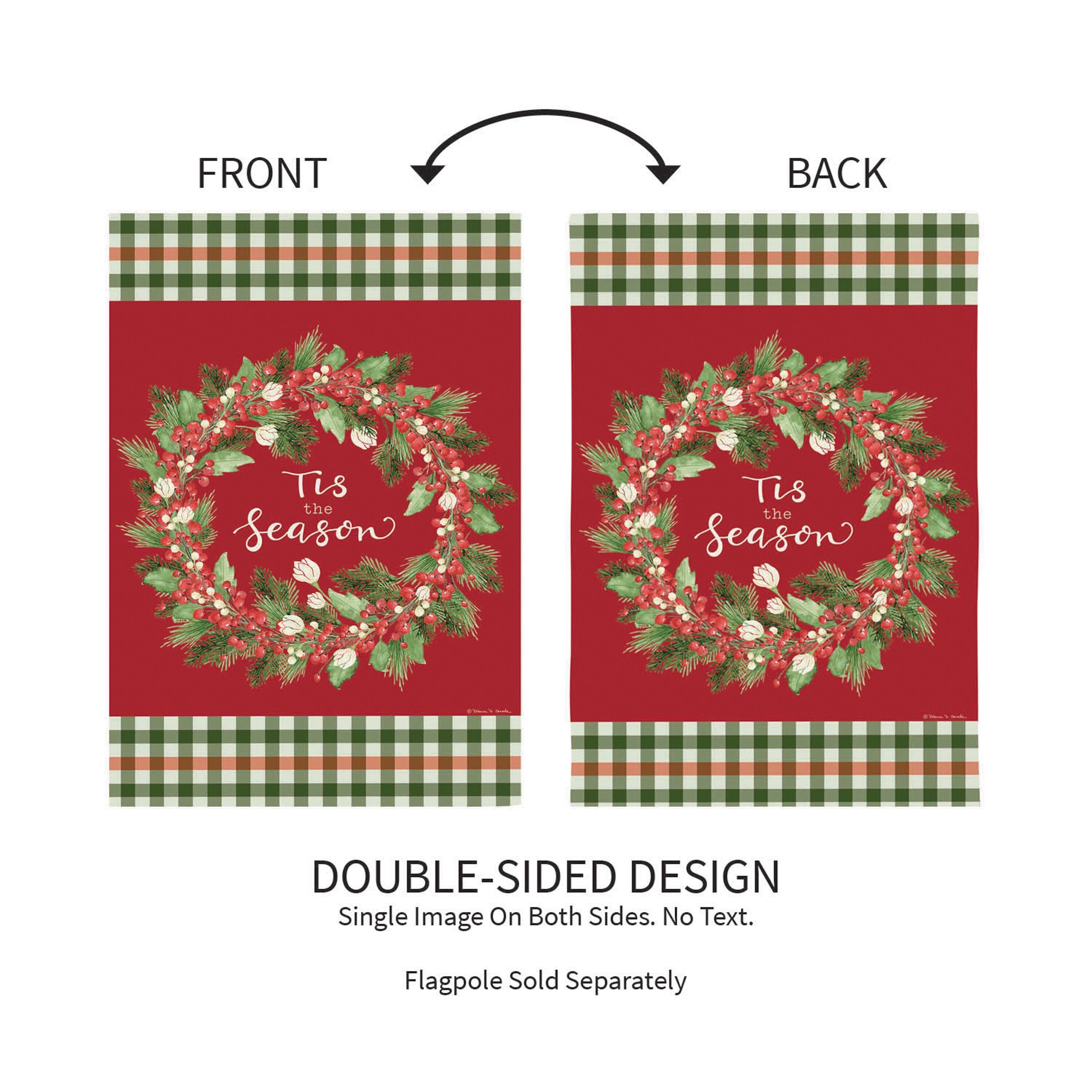 Tis the Season Wreath Burlap Garden Flag - Sports Gifts, Sports Memorabilia, Sports Collectibles, Fan Shop