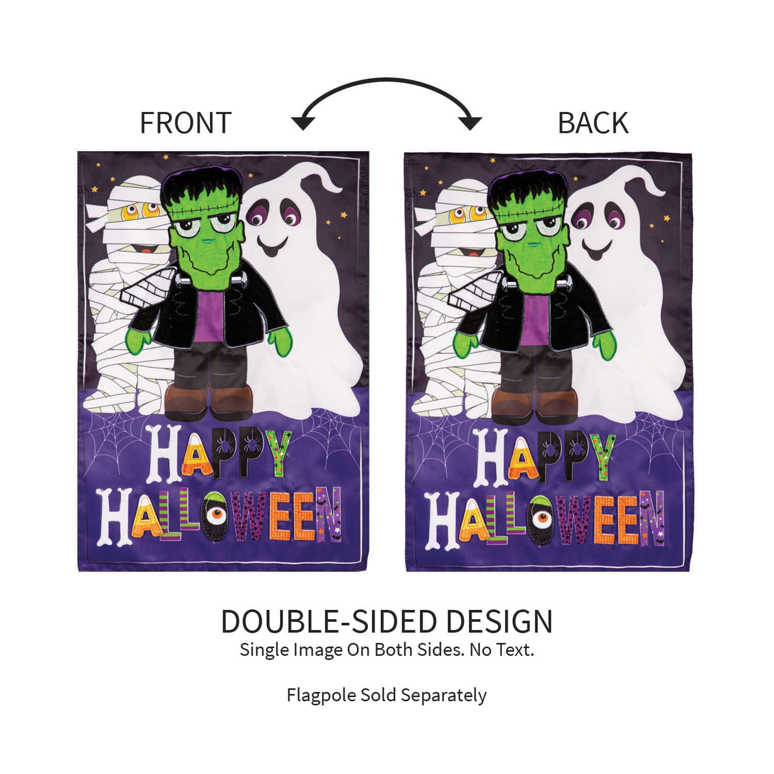 Happy Halloween Trio Applique Garden Flag - Sports Gifts, Sports Memorabilia, Sports Collectibles, Fan Shop