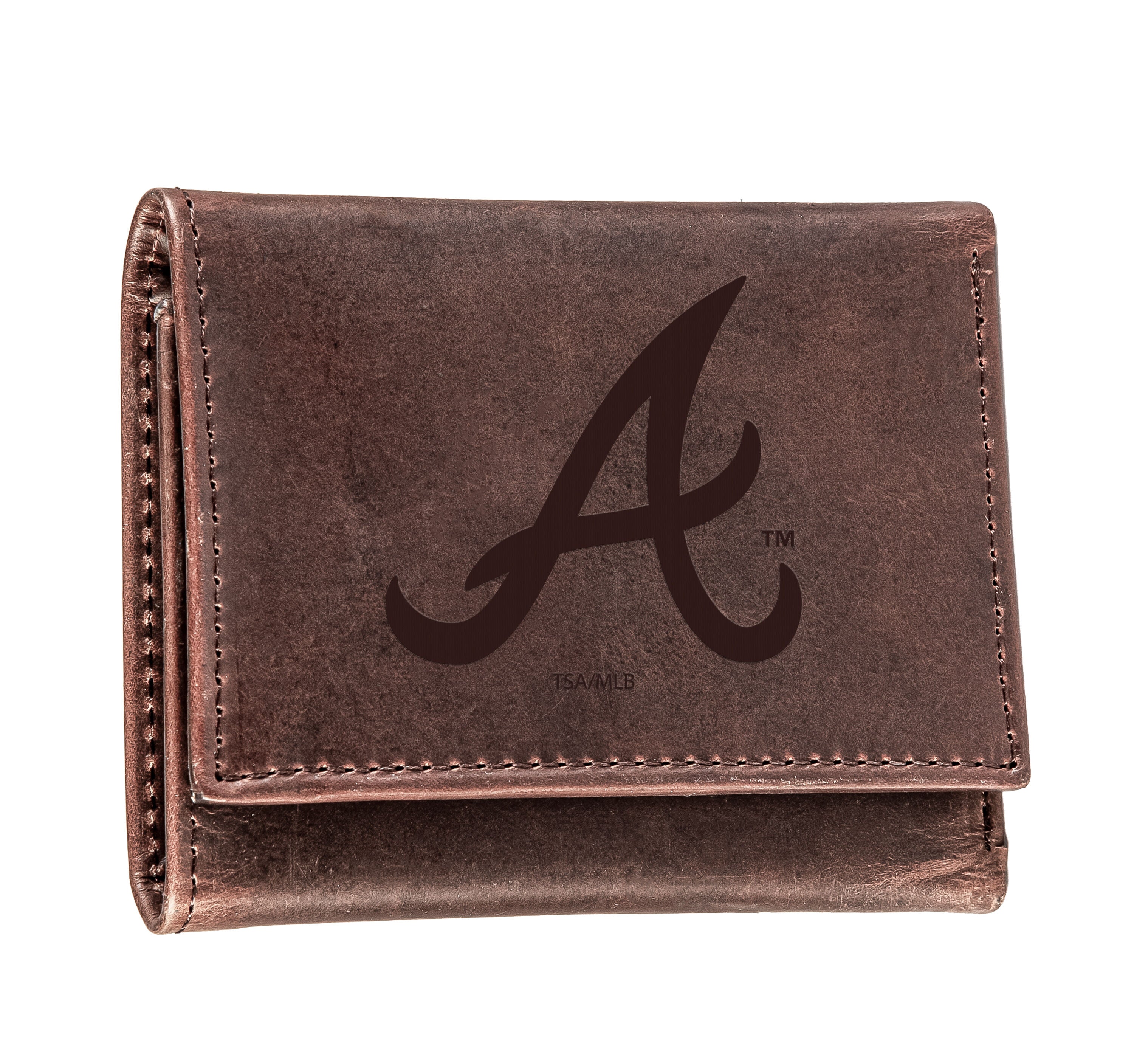 Atlanta Braves Tri-Fold Wallet Brown 100% Genuine Leather - Sports Gifts, Sports Memorabilia, Sports Collectibles, Fan Shop
