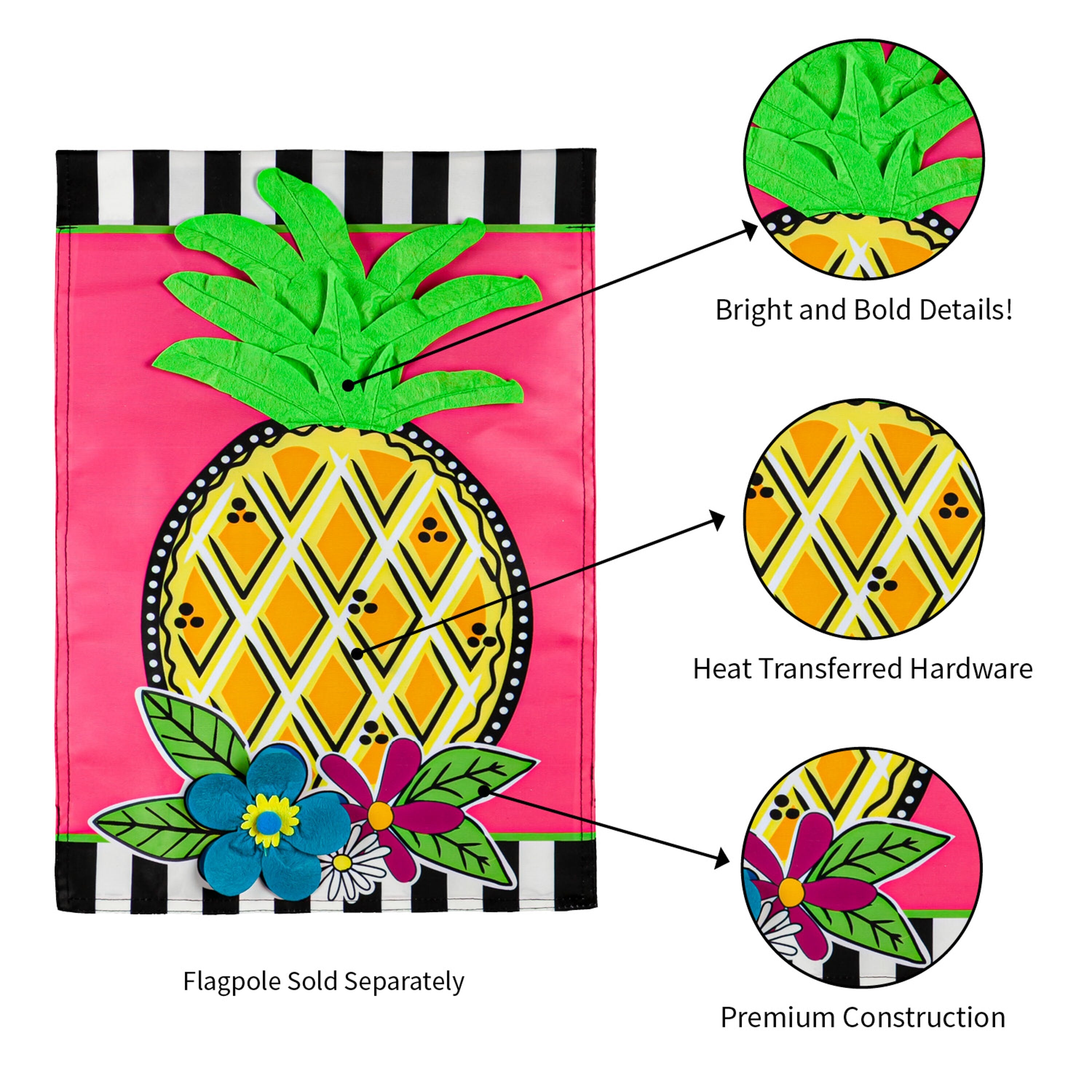 Bright Pineapple Garden Applique Flag - Sports Gifts, Sports Memorabilia, Sports Collectibles, Fan Shop