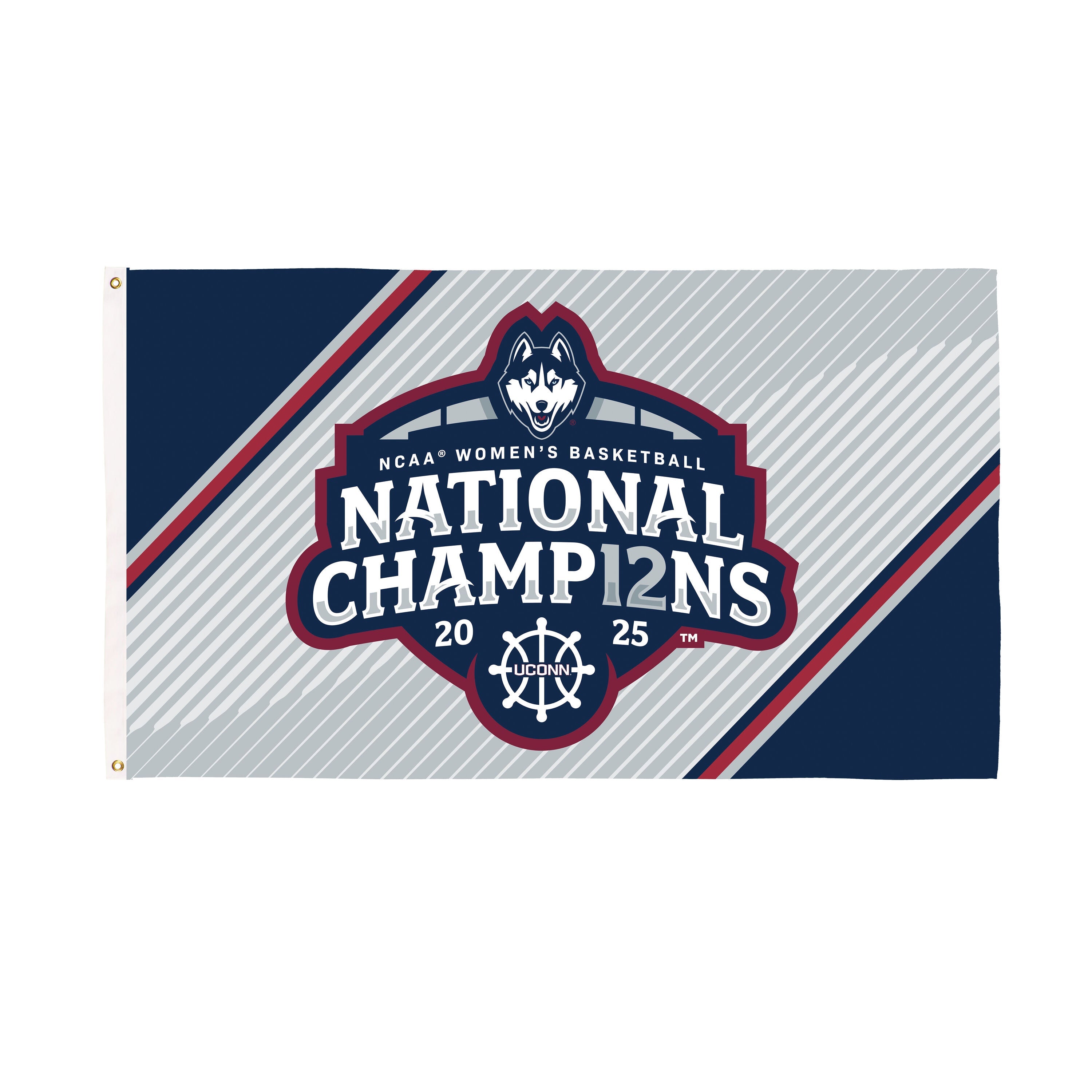 University of Connecticut, Womens NCAAB Champs Single Sided Flag w/ 2 Grommets, 3'x5' Estate Size - Sports Gifts, Sports Memorabilia, Sports Collectibles, Fan Shop