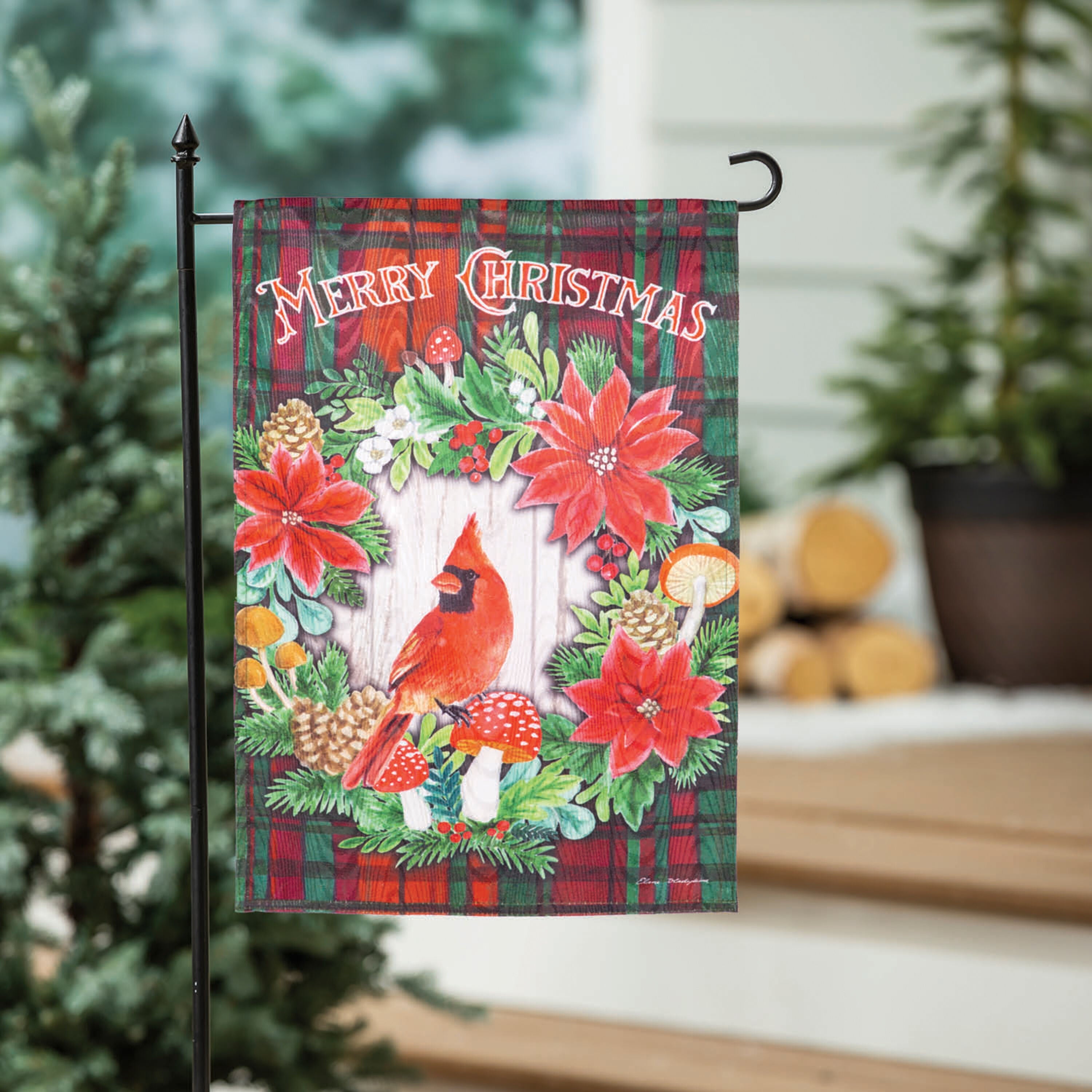 Merry Christmas Cardinal Moire Garden Flag - Sports Gifts, Sports Memorabilia, Sports Collectibles, Fan Shop