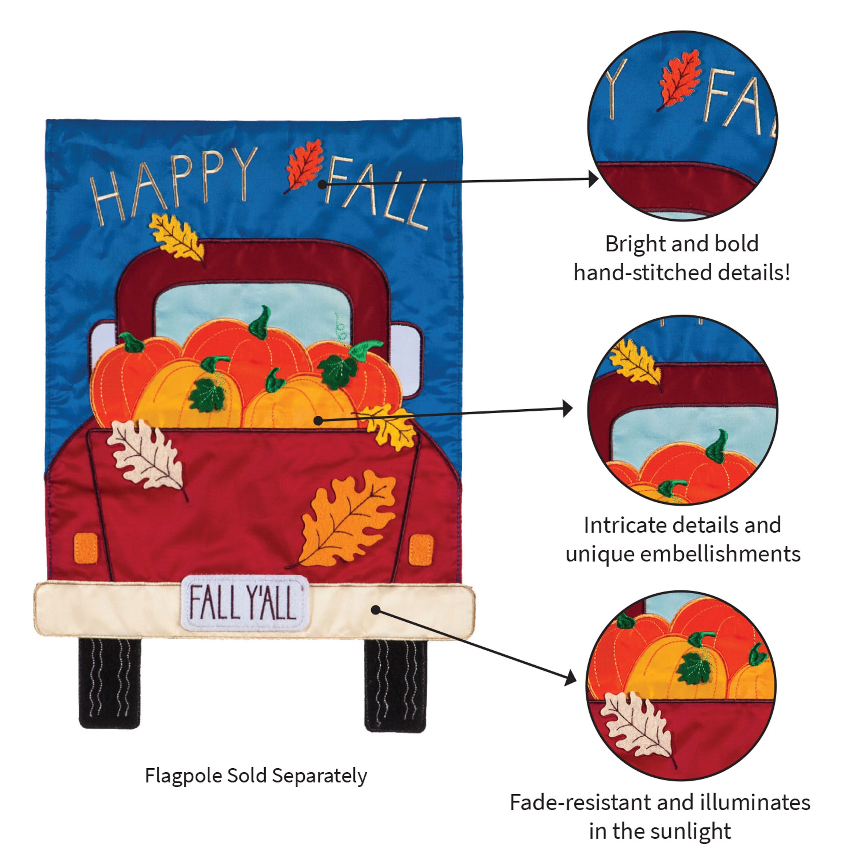 Happy Fall Pickup Truck Garden Applique Flag - Sports Gifts, Sports Memorabilia, Sports Collectibles, Fan Shop