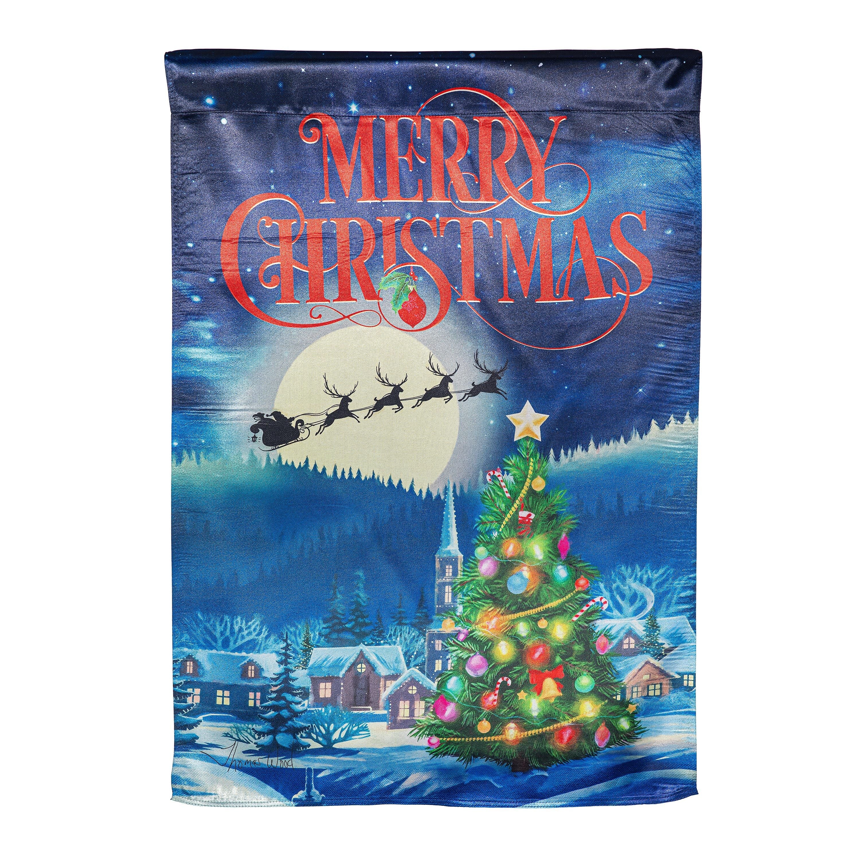 Santa's Sleigh on Christmas Lustre House Flag