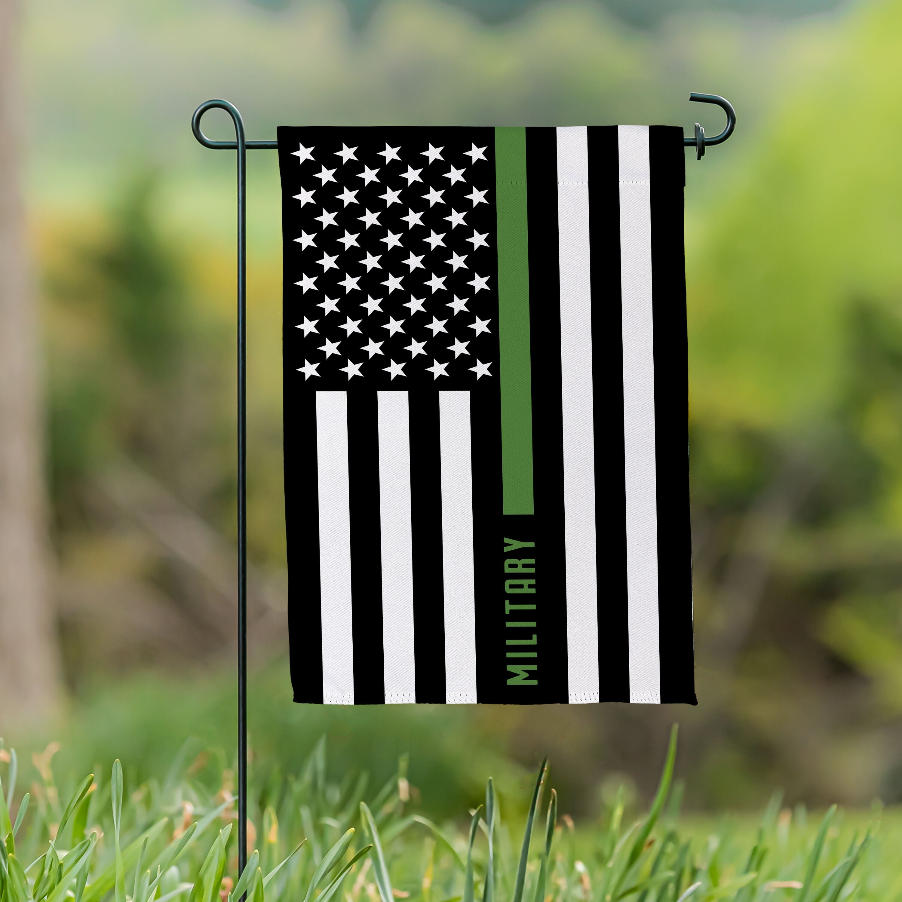 Military Thin Green Line Garden Suede Flag