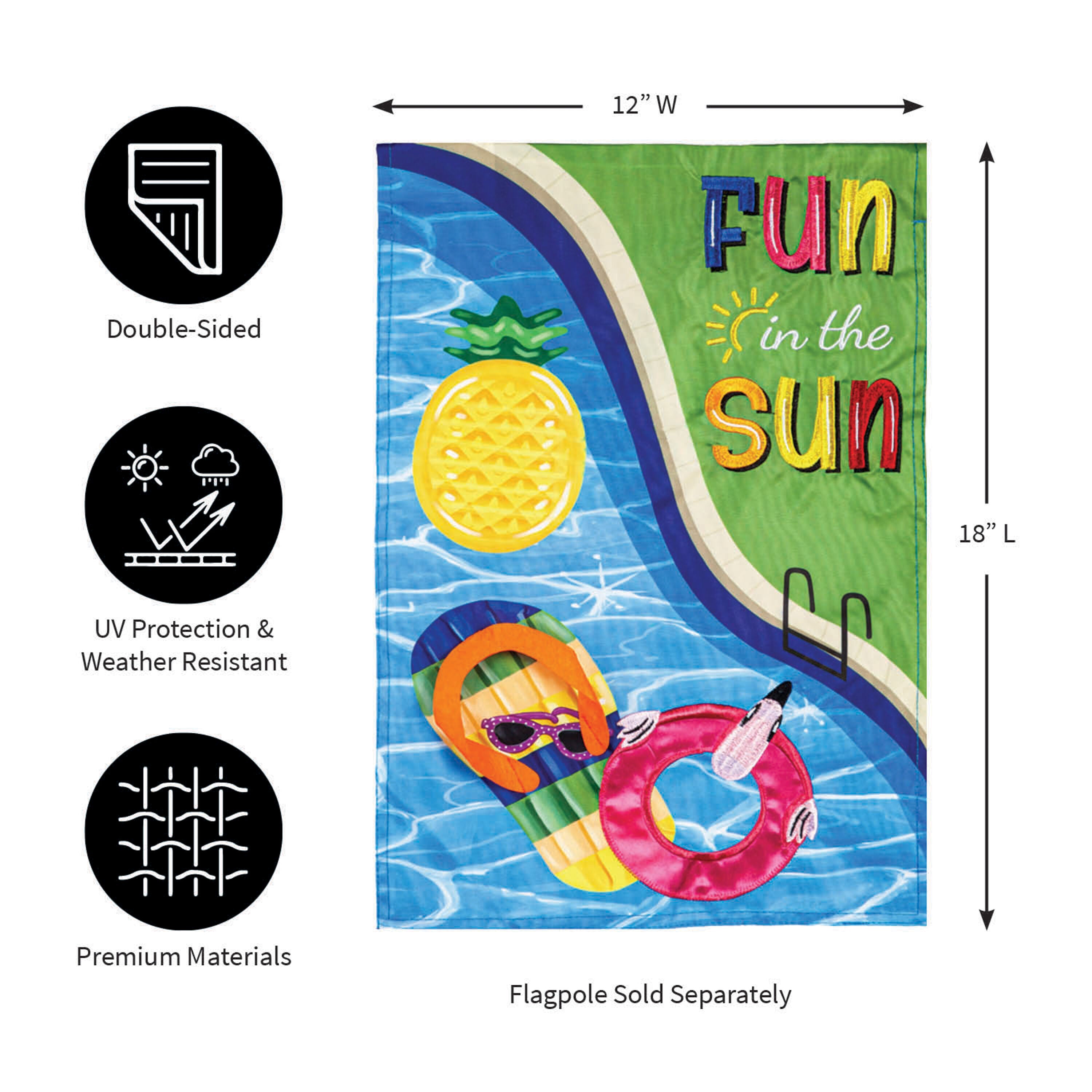 Fun in the Sun Pool Day Applique Garden Flag - Sports Gifts, Sports Memorabilia, Sports Collectibles, Fan Shop