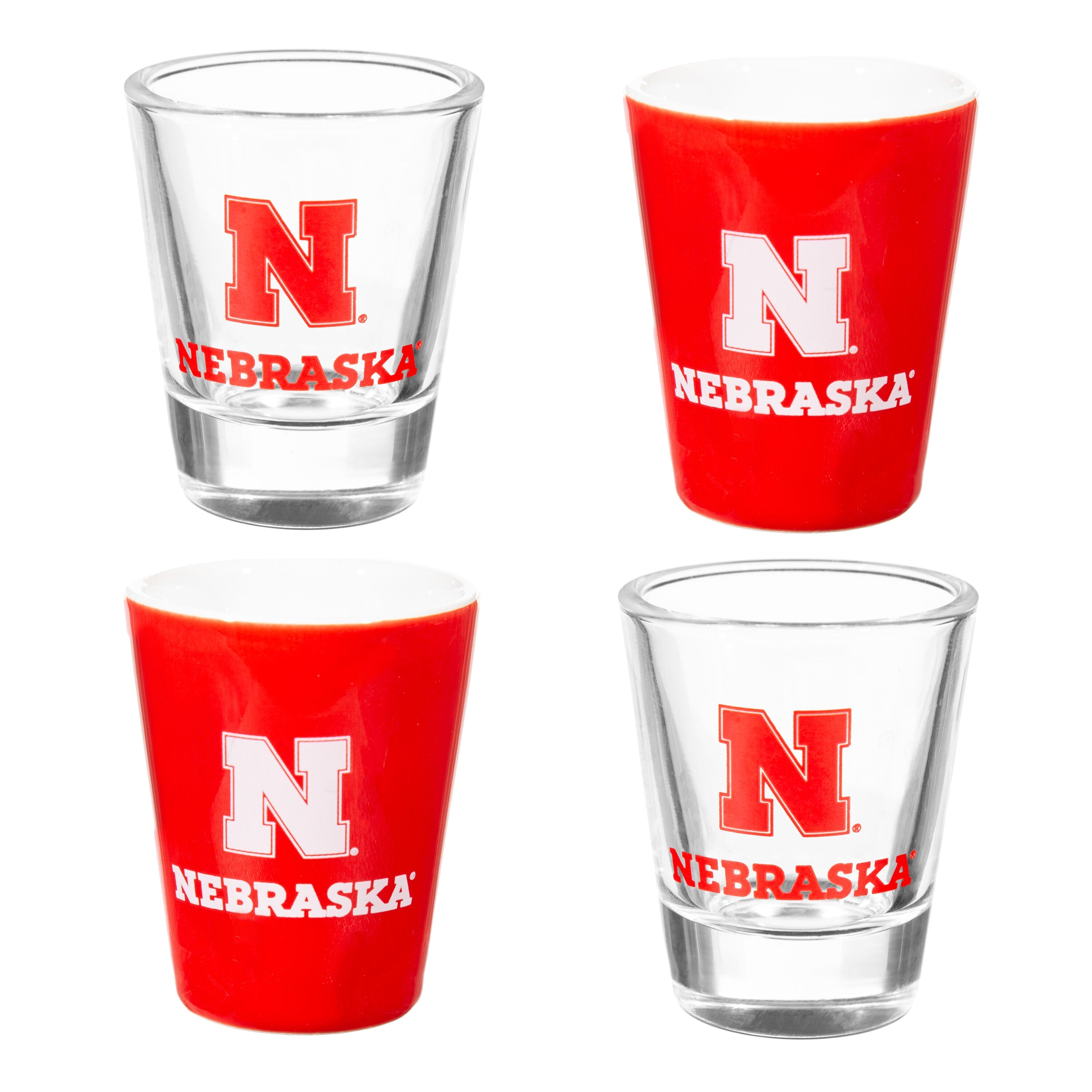 University of Nebraska 4-Piece Ceramic and Glass 2oz. Shot Glass Set - Sports Gifts, Sports Memorabilia, Sports Collectibles, Fan Shop