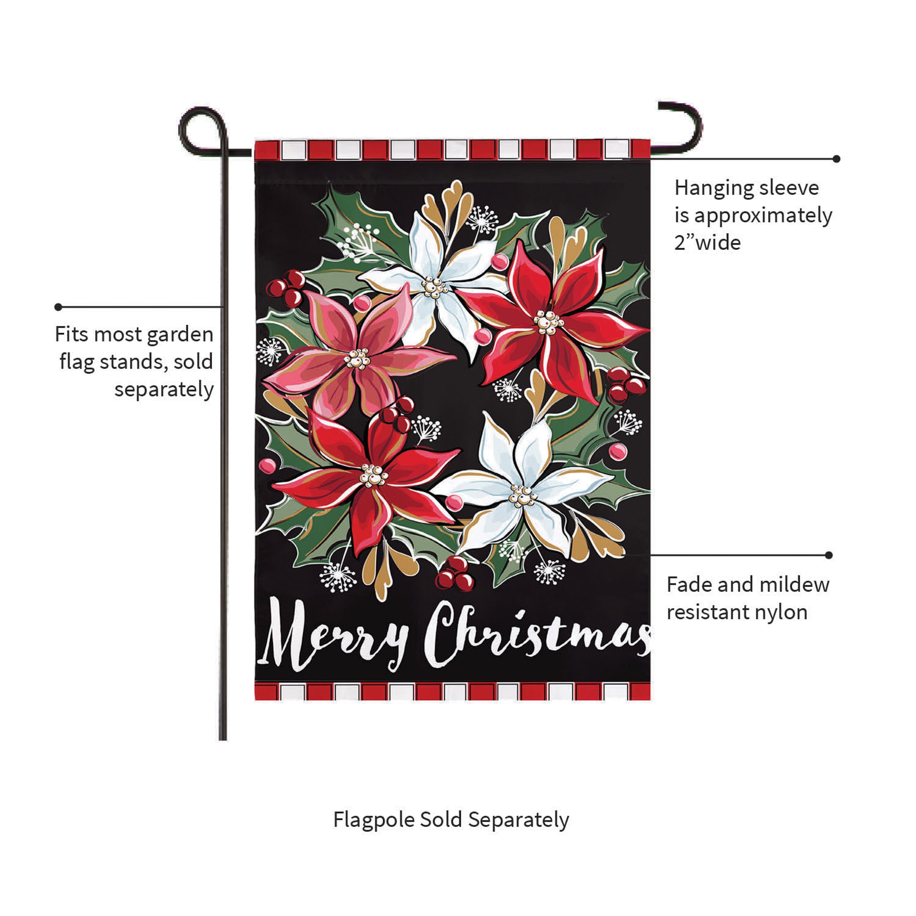 Poinsettia Wreath Applique Garden Flag