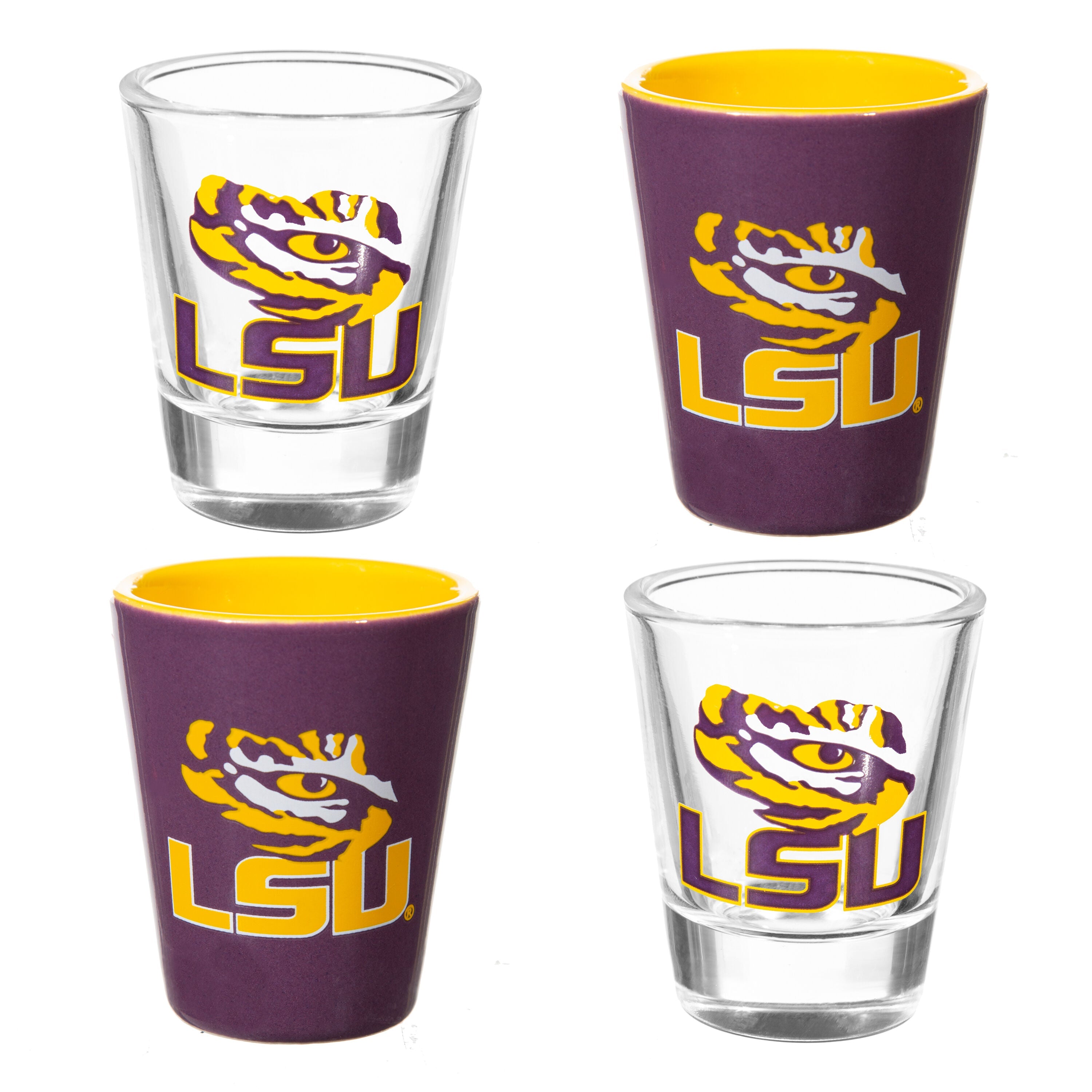 Louisiana State University 4-Piece Ceramic and Glass 2oz. Shot Glass Set - Sports Gifts, Sports Memorabilia, Sports Collectibles, Fan Shop